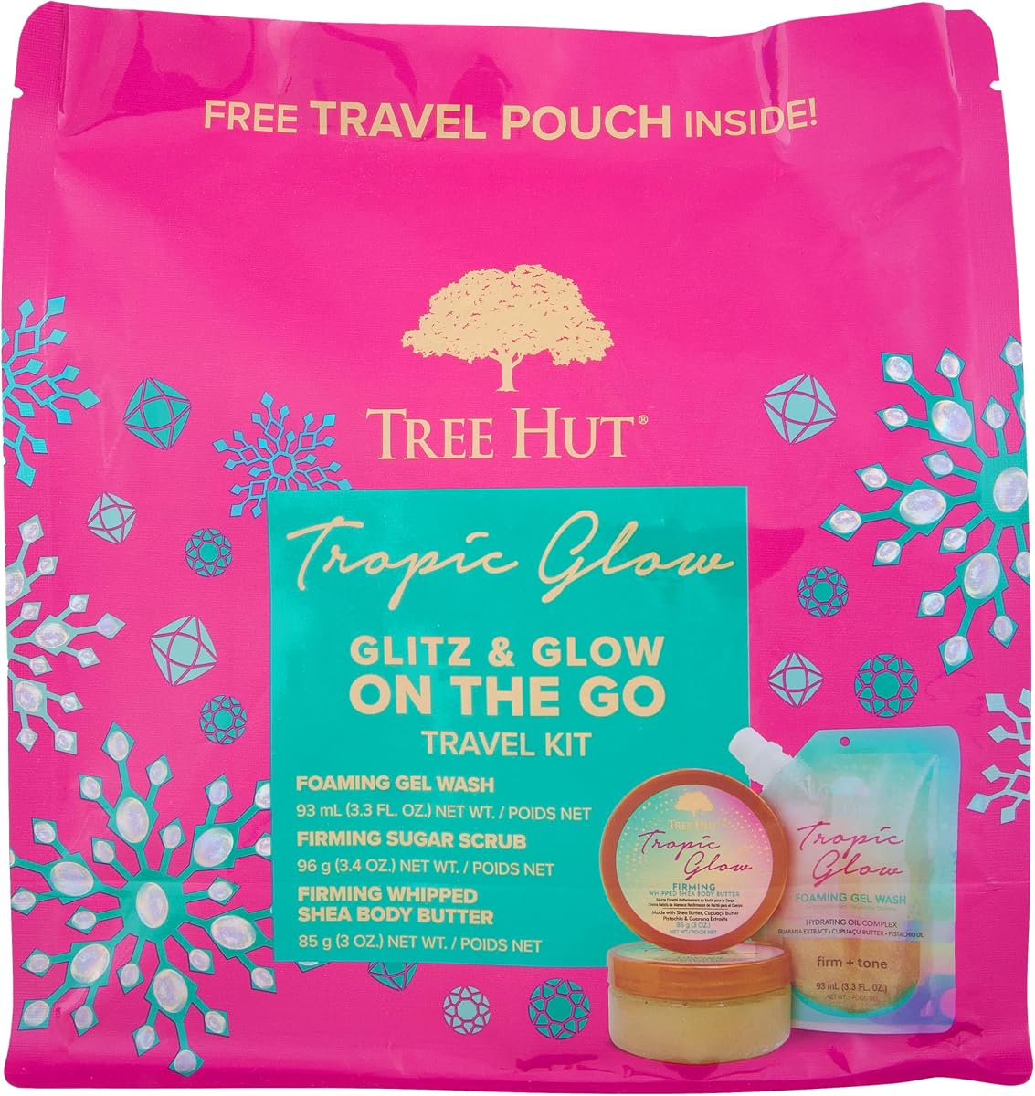 Kit de viaje Glitz & Glow On the Go | Set de regalo para el cuidado corporal Tropic Glow, elementos esenciales para el cuidado personal exfoliantes e hidratantes