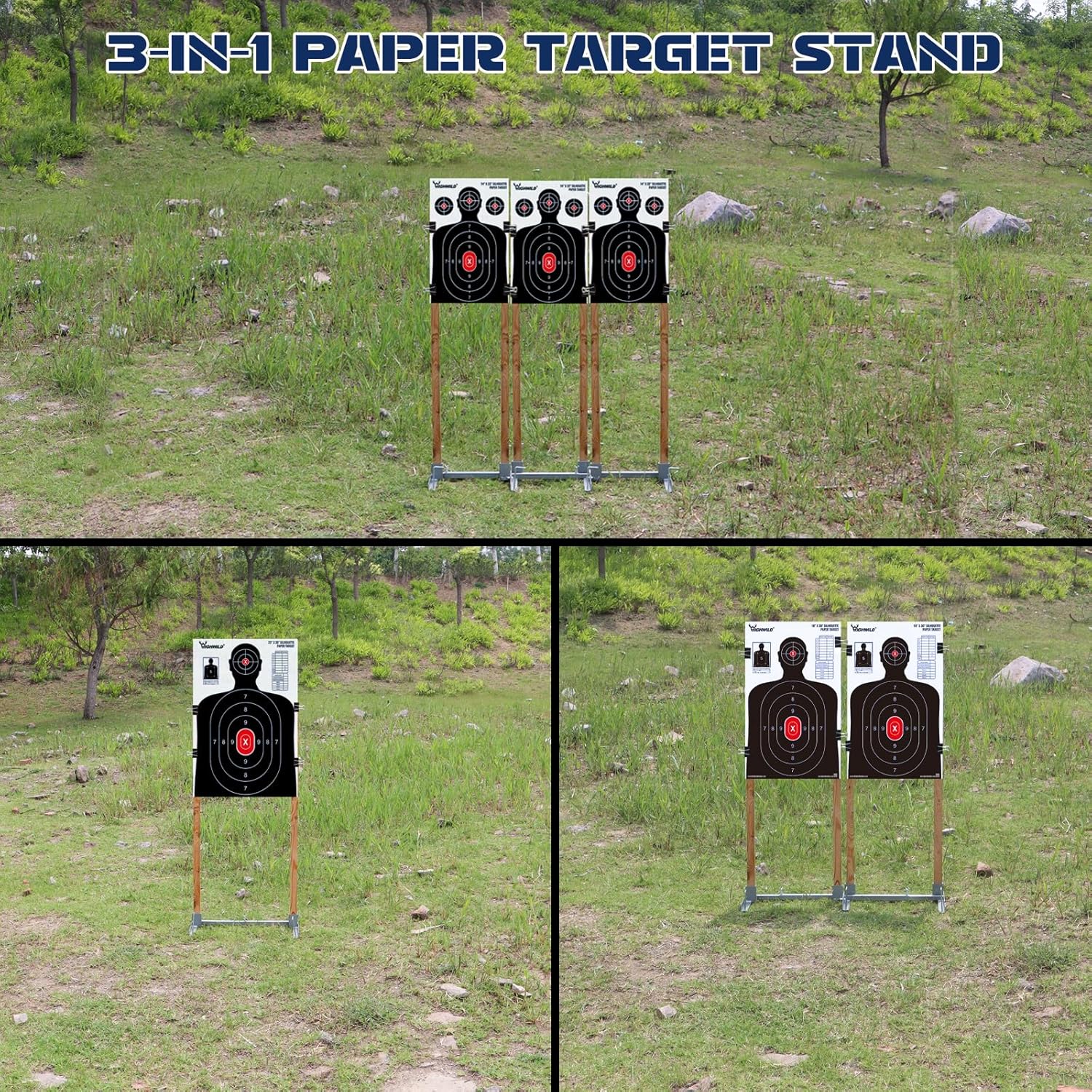 Highwild Adjustable Target Stand Base Paper Target Stands for Shooting Range Portable H-Shape Cardboard Shooting Base Triple Set