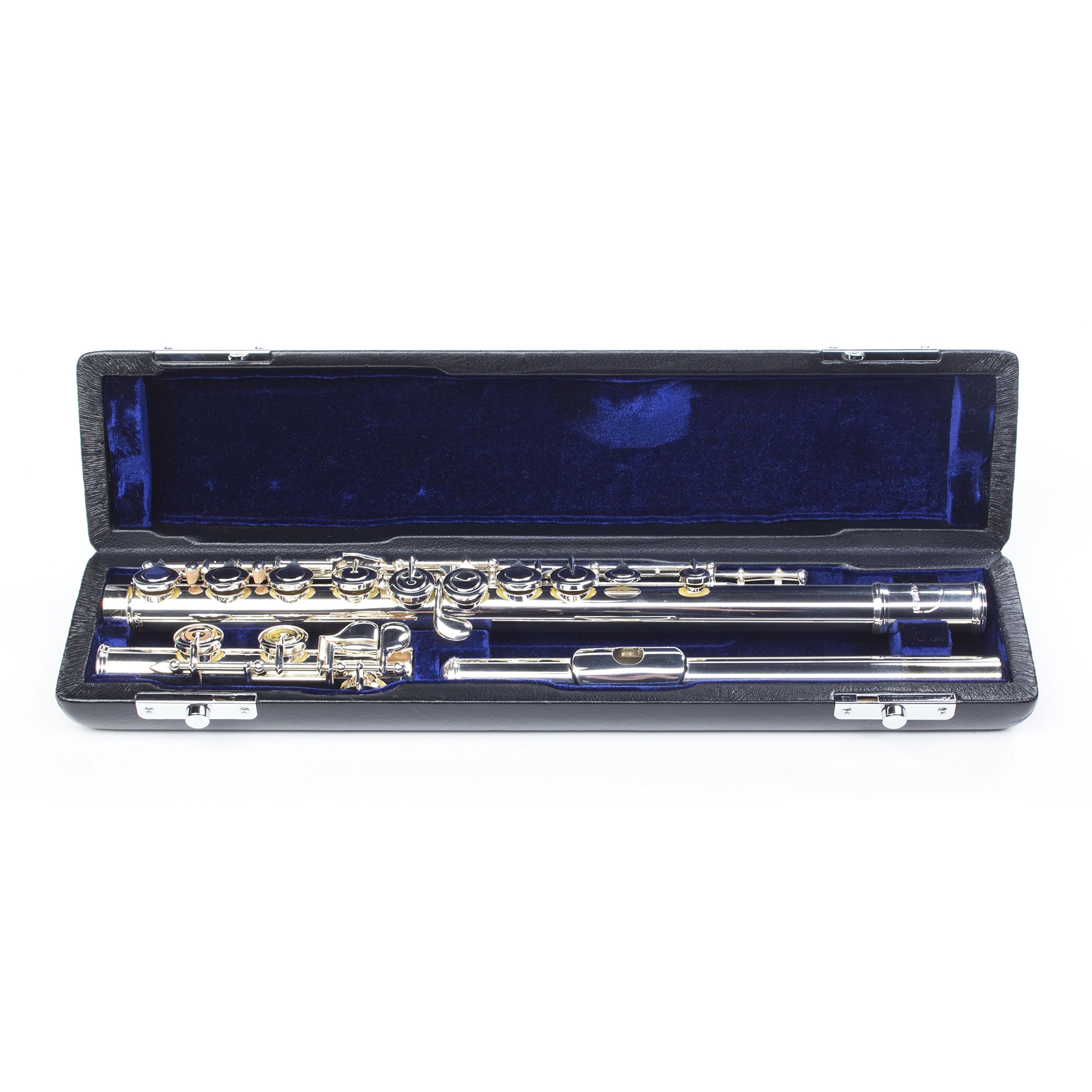 Monzani MZFL-333ES Querflöte, Neusilber, C-Stimmung, Geschlossene Klappen, E-Mechanik, Spitzdeckelmechanik, Vorgezogenes G, Inklusive Holzkoffer, Perfekt für Schüler und Profis