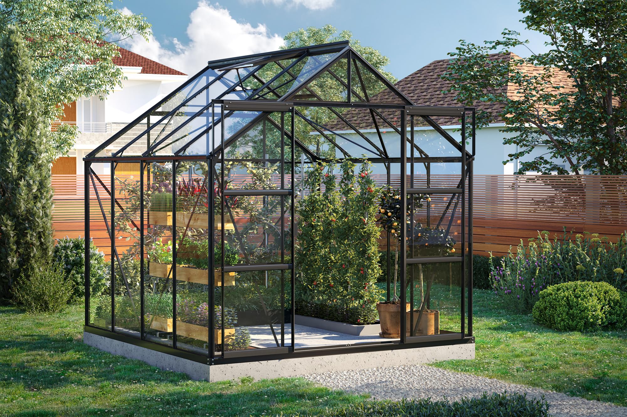 Vitavia Gewächshaus Uranus 6700", schwarz, 6,7 m², 3 mm ESG | Wetterfestes & stabiles Treibhaus | Perfekt für Gemüse & Pflanzen | Robust & langlebig