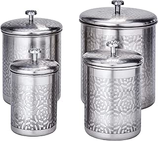 Old Dutch 1864SN 4 Pc. Brushed Nickel Geometric, 4, 3, 2, Qt Canister Set, 11.5Qt, Stainless Steel - coolthings.us