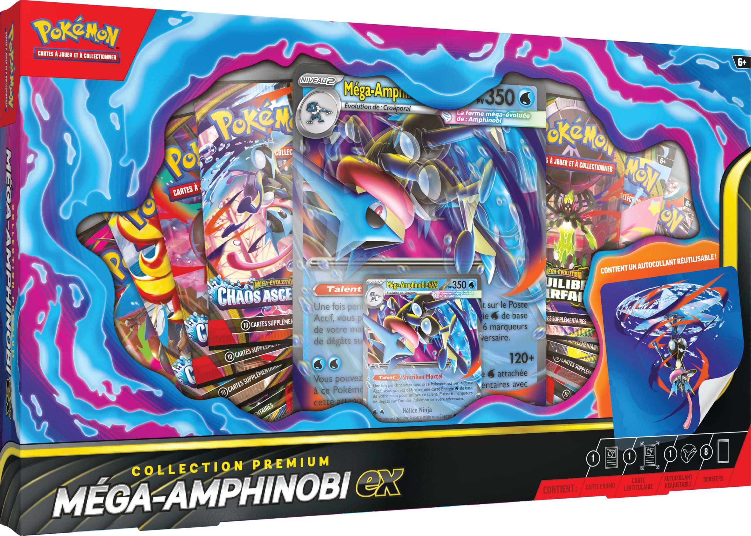 Pokémon: Colección Premium Mega Amphinobi-ex (1 Tarjeta Promocional Brillante, 1 Tarjeta Promocional Grande lenticular y 8 Refuerzos) del JCC Pokémon