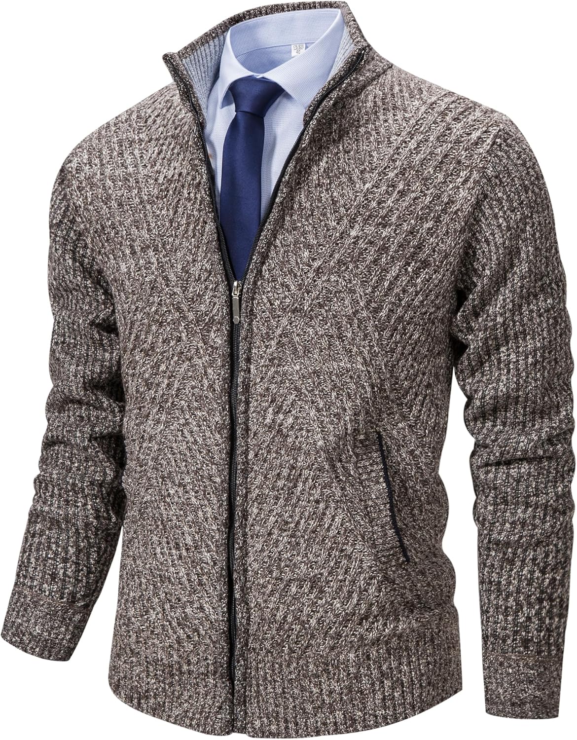 XinYangNi Men’s Cardigan Sweaters Knit Zipper Casual Slim Fit Stand Collar with Full Zip and Pockets