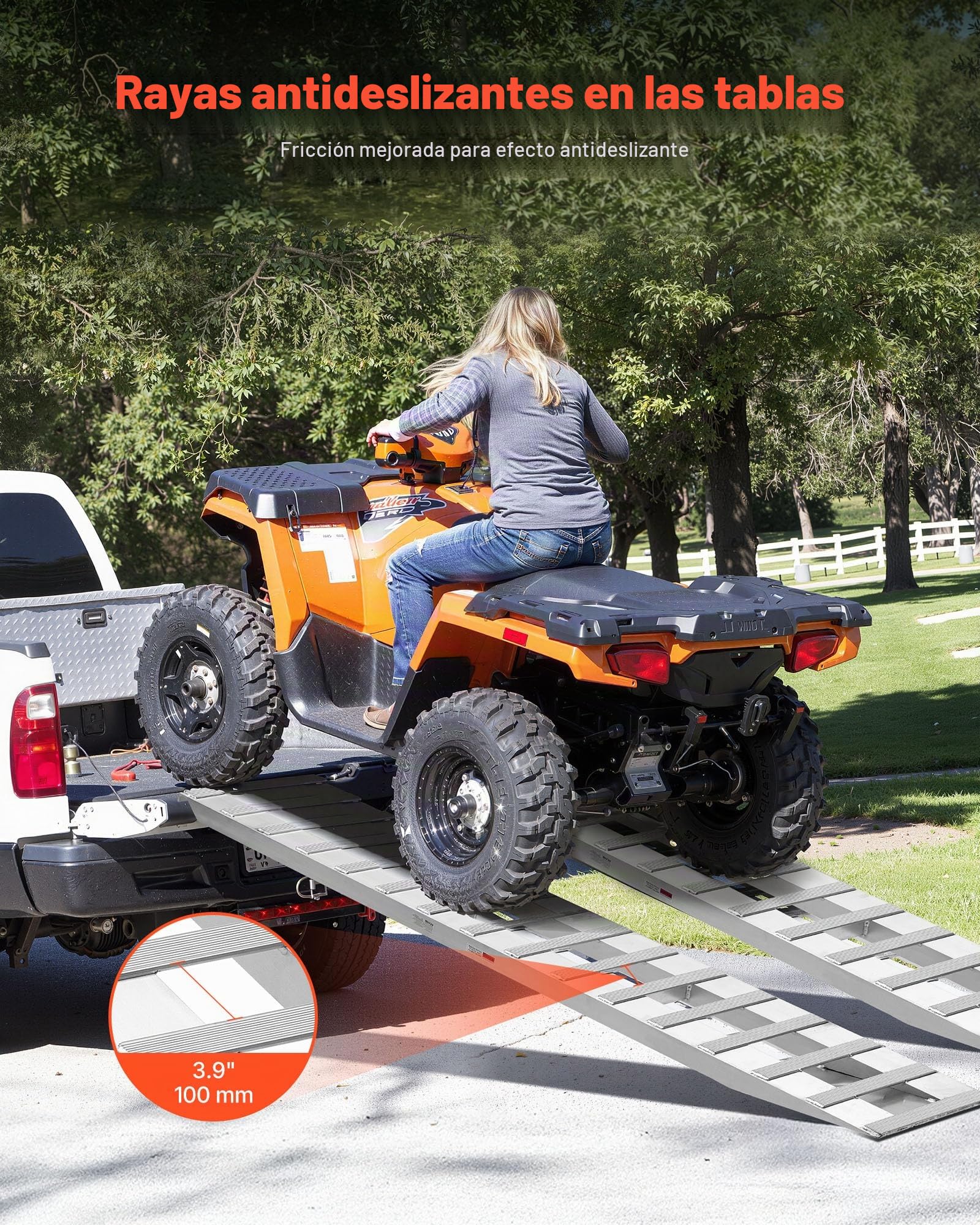 VEVOR Rampas de Carga de Aluminio 2 Piezas 240 x 38 cm con Placas Antideslizantes Capacidad de Carga de 2721,6 kg para Carros, Tractores Agrícolas, Vehículos Todoterreno, Cortacéspedes, Motocicletas