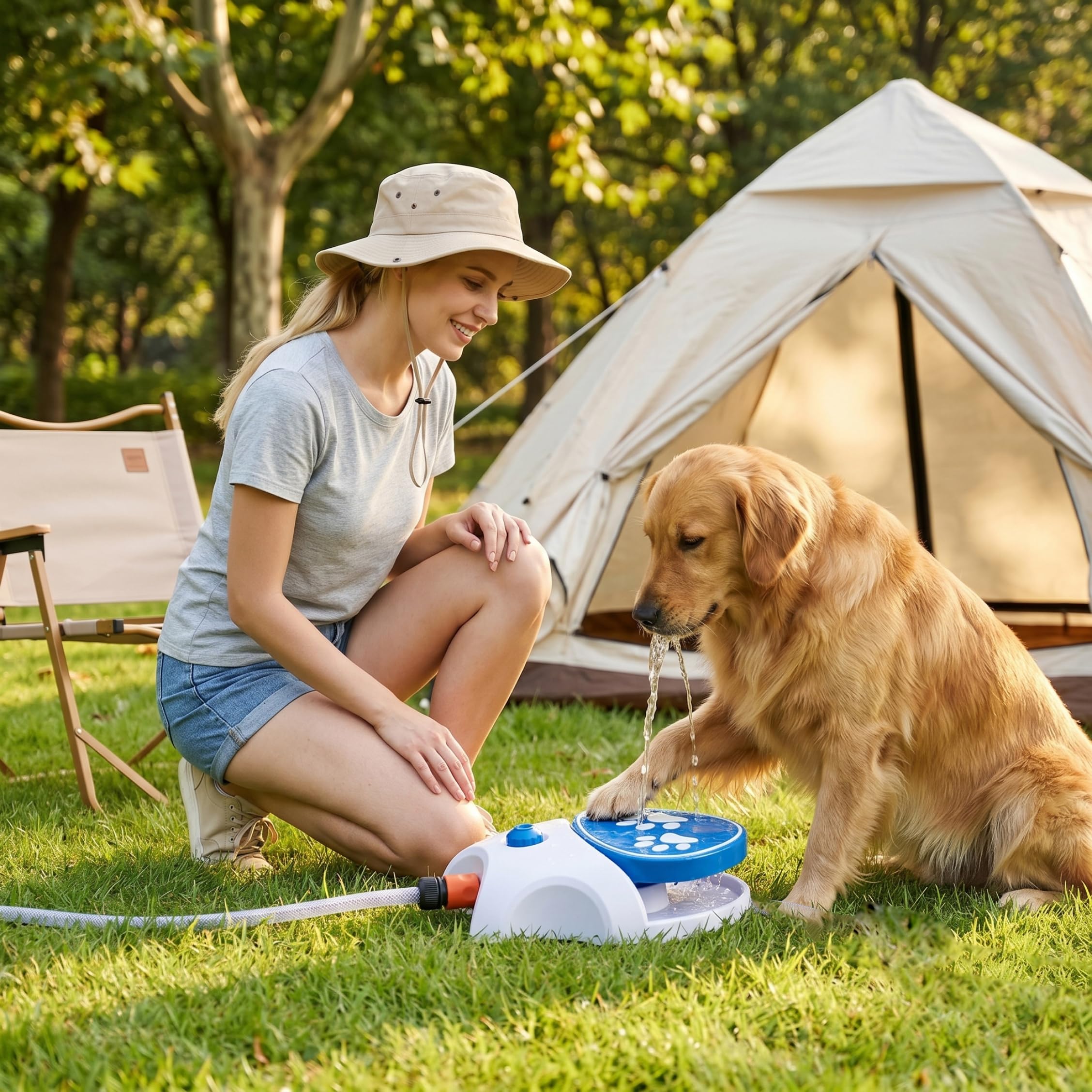 Hundesprinklerspielzeug, Pfotenaktivierter Sprinkler für Hunde, Kunststoff-Wasserschlauchspielzeug für Hunde im Freien mit Pedal – Orange, Wasser