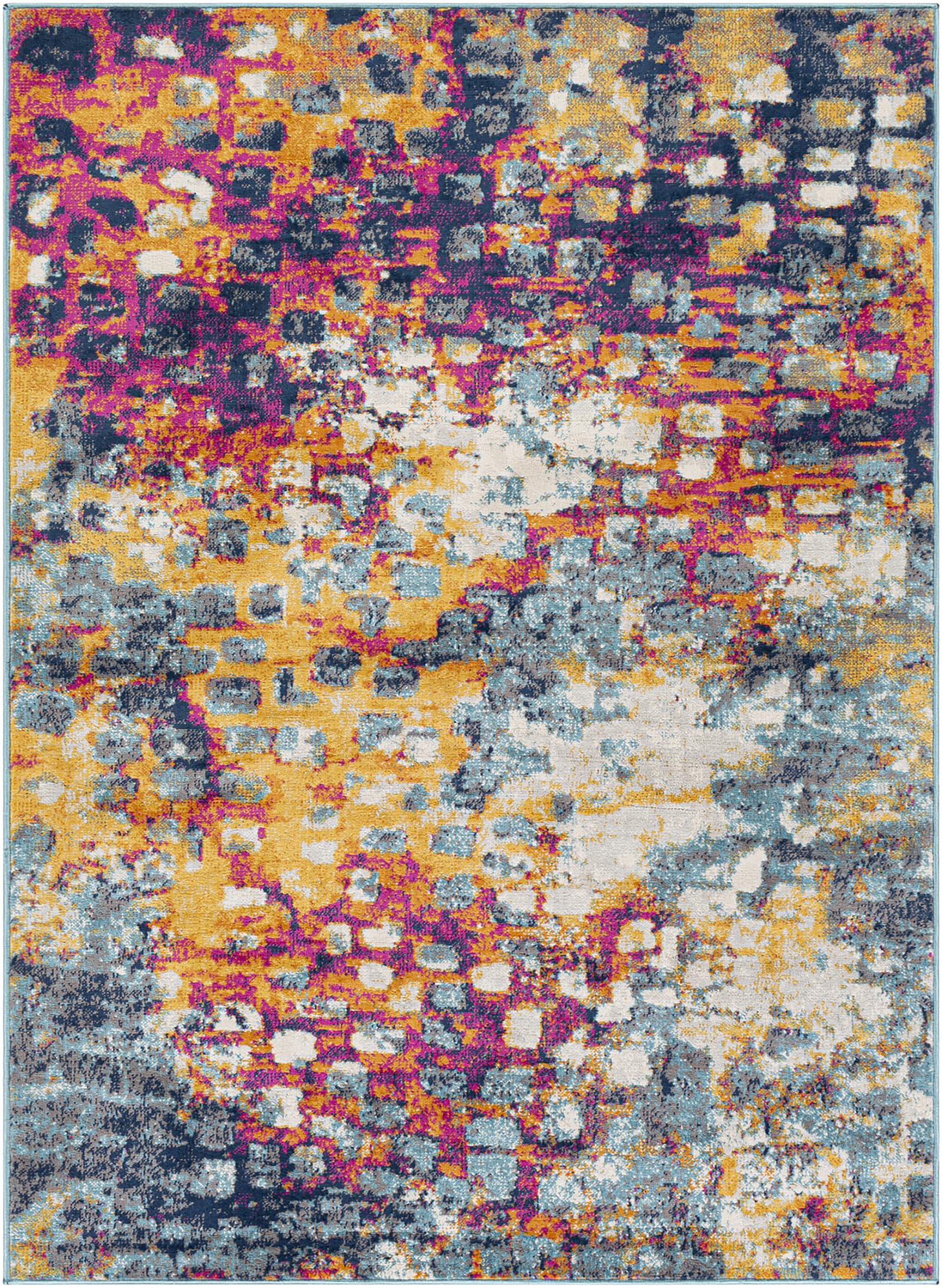 Livabliss Chlef Tapis Abstrait pour Salon, Couloir, Salle à Manger - Tapis Moderne à Poils Moyens - Doux et Luxueux - Facile d'entretien - Bleu Marine - Moutarde - Fuchsia - Beige - 80 x 220 cm