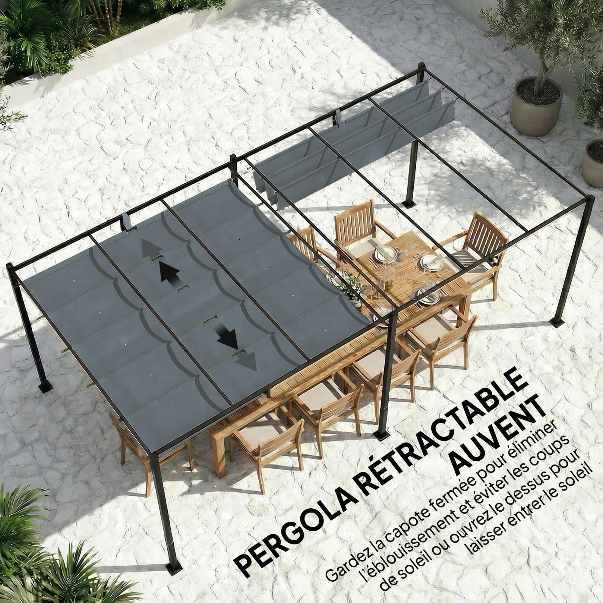 Outsunny Toile de Toit pour pergola Bâche pour Pergola rétractable de 3 x 3 m, Toile Uniquement 288 x 298 cm en Polyester 180g/m³, Protection Solaire 30+, Gris foncé
