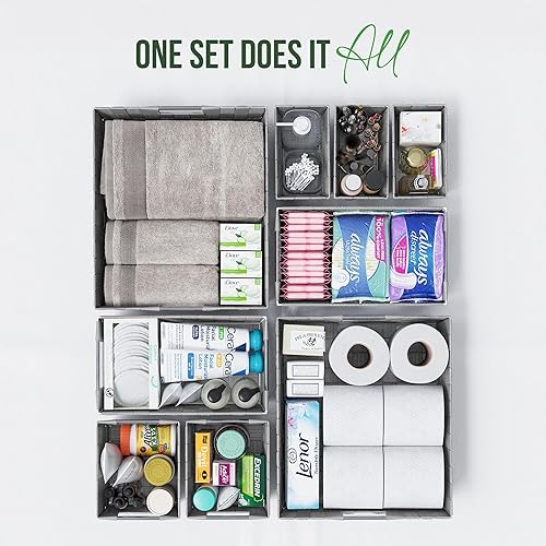 Miniatura 4 de Cestas para organizar juego de 9 canastas, color gris, cestas de almacenamiento para estantes, organizadores perfectos para armario, canasta de baño