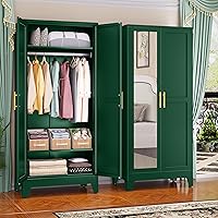 Vista 23 de Armario de metal con barra para colgar, armarios de almacenamiento de ropa de metal de 71 pulgadas con 2 puertas, 1 estante ajustable y 2 cajones, 2