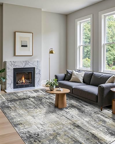 Latte&Fog 5x7 Washable Modern Abstract Rug