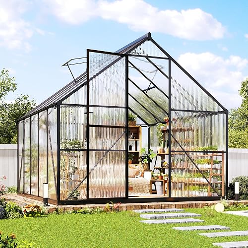 Jocisland 8x10 polycarbonate greenhouse with heavy duty aluminum frame