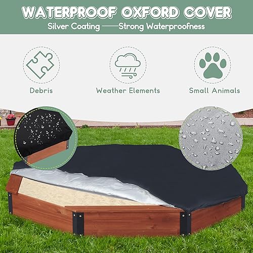 Miniatura 5 de Caja de arena octágono de madera de 85 x 78 x 9 pulgadas con tapa, arenero grande para niños, patio al aire libre, patio trasero, fácil y rápido