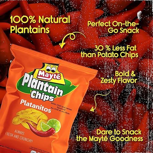 Miniatura 9 de Mayté Chips de plátano ligeramente salados, 30 paquetes individuales (3 onzas cada uno), bocadillos crujientes, salados y saludables hechos