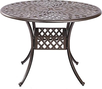 Mazatzal 41 Round Patio Dining Table with 2 Umbrella Hole, All Weather Cast Aluminum Outdoor Bistro Table, for Garden, Poolside, Porch, Backyard, Antique Brown