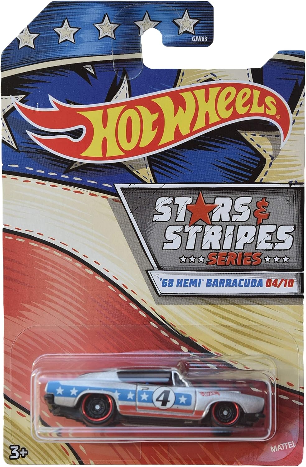 Hot Wheels '68 Hemi Barracuda, Silver Stars & Stripes 1:64 Scale Die-cast Car Model for Children