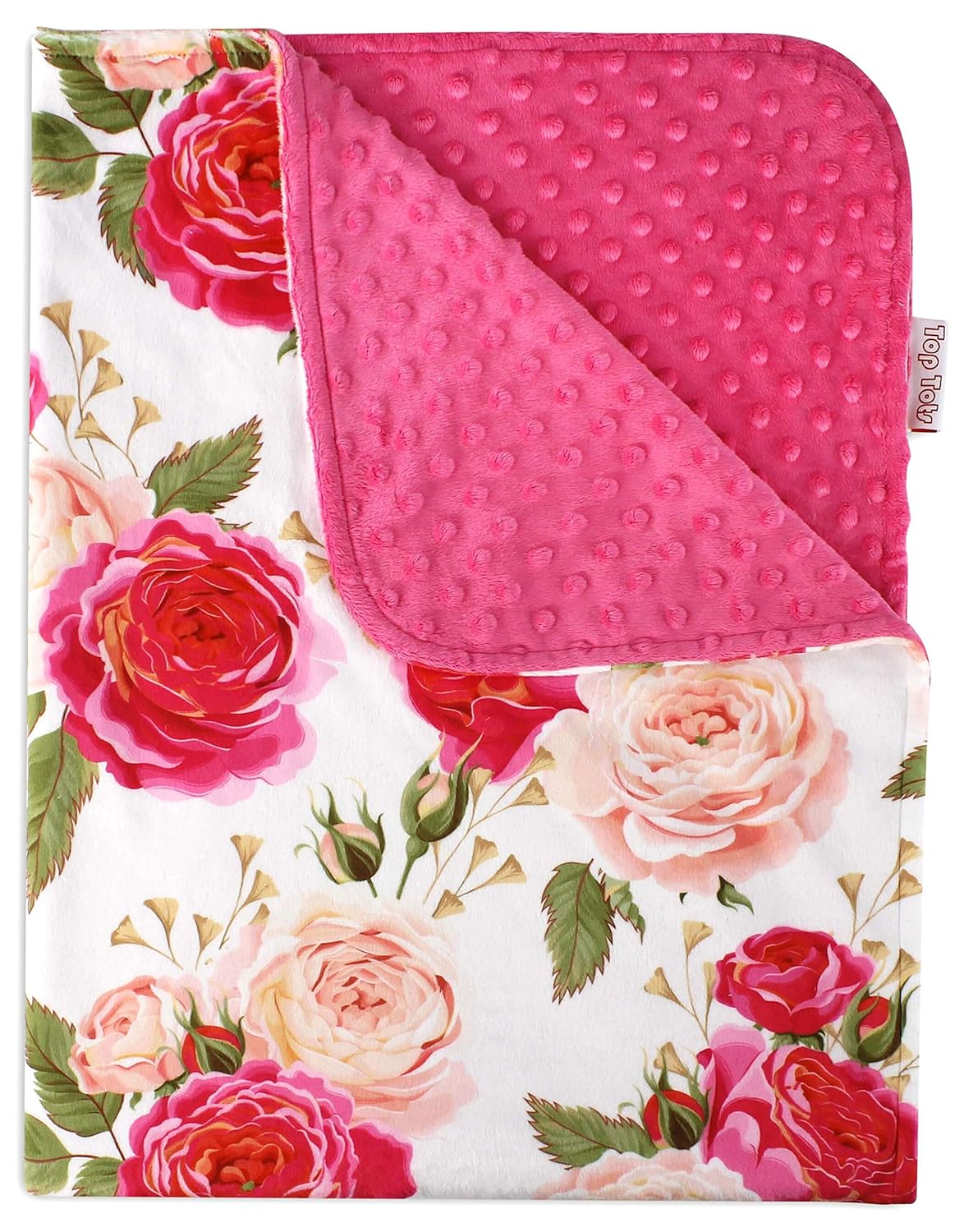 Top Tots Baby Blanket Hot Pink on White Roses Baby