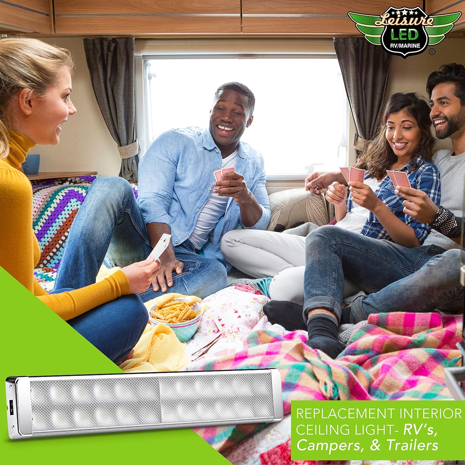 Leisure LED RV LED Ceiling Light Fixture with ON/Off Switch 18.2" 4500K Natural White 12V/24V DC 2400 Lumen, LED Interior Light Fixture/Van Cargo Area Light for RV & Utility (18.2" 2400LM NW 4500K)