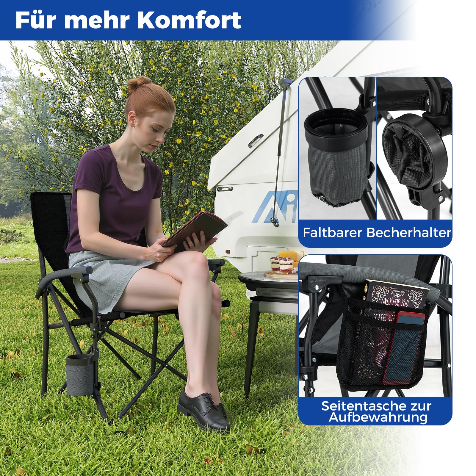 COSTWAY Campingstuhl Faltbar Mit Becherhalter - 160kg Tragkraft Für Outdoor-Abenteuer