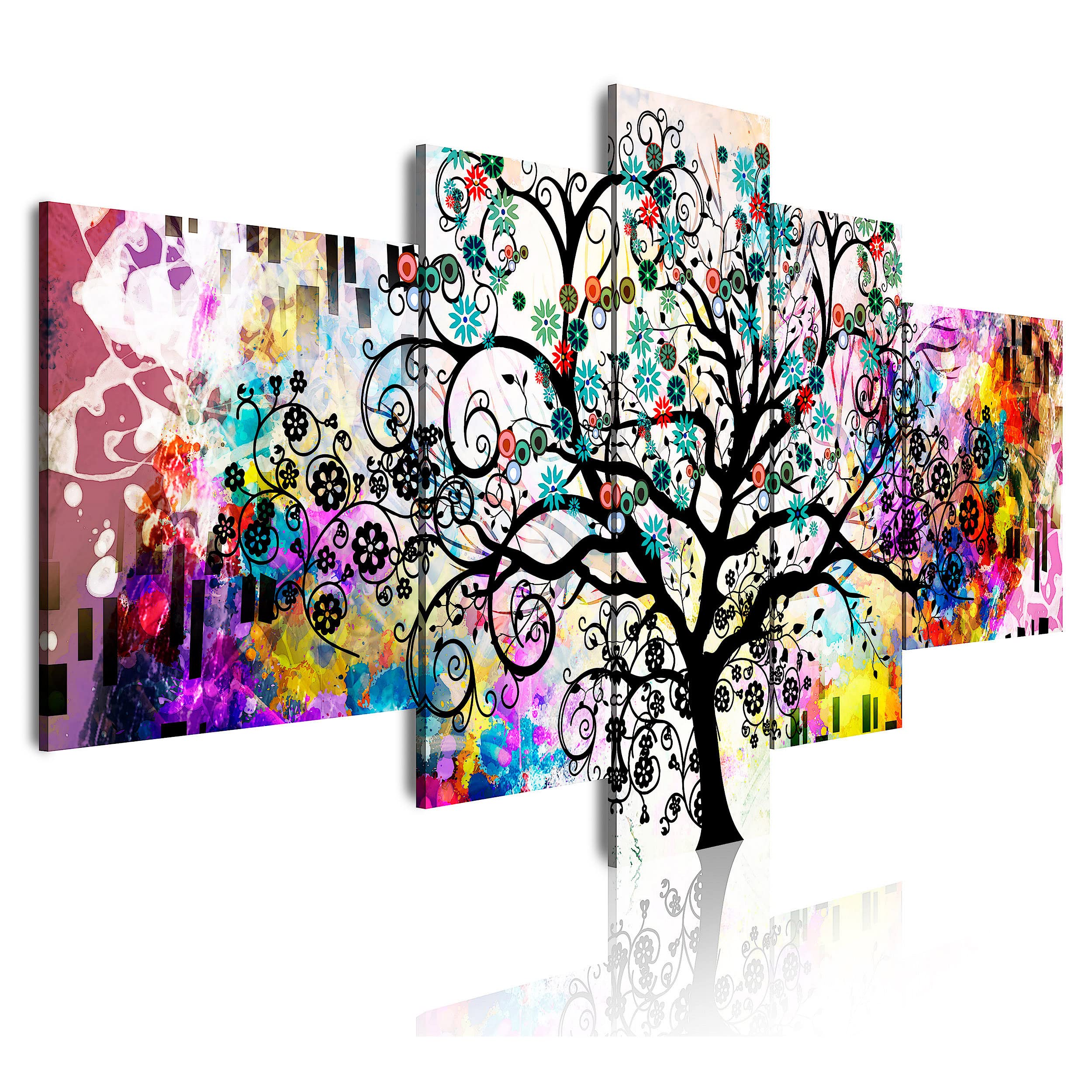 DekoArte 510 - Cuadros Modernos Impresión de Imagen Artística Digitalizada | Lienzo Decorativo Para Salón o Dormitorio | Estilo Abstracto Arte Árbol de la Vida de Gustav Klimt | 5 Piezas 180x85cm XXL
