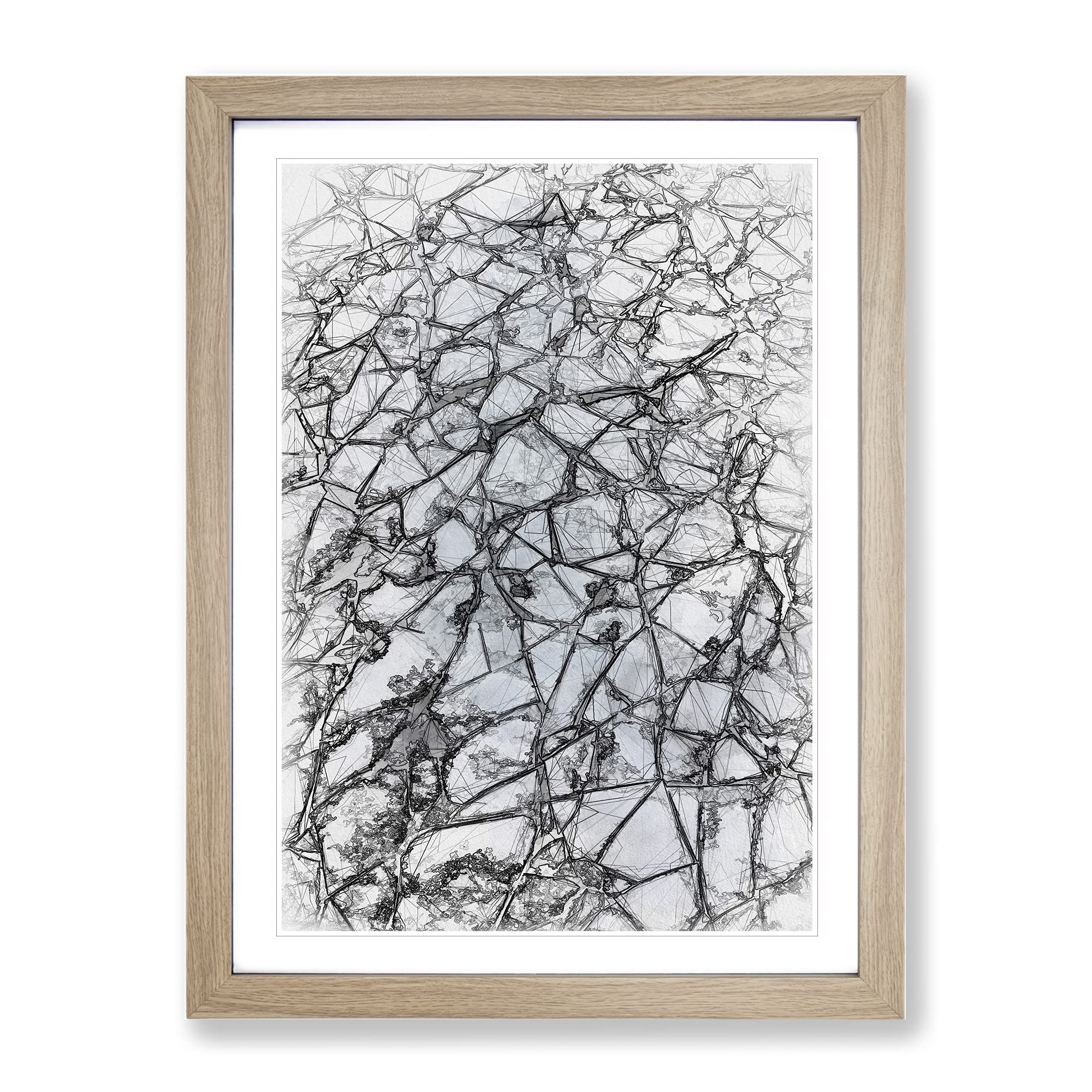 Cracked Ice In Abstract Modern Framed Wall Art Print, Ready to Hang Picture for Living Room Bedroom Home Office Décor
