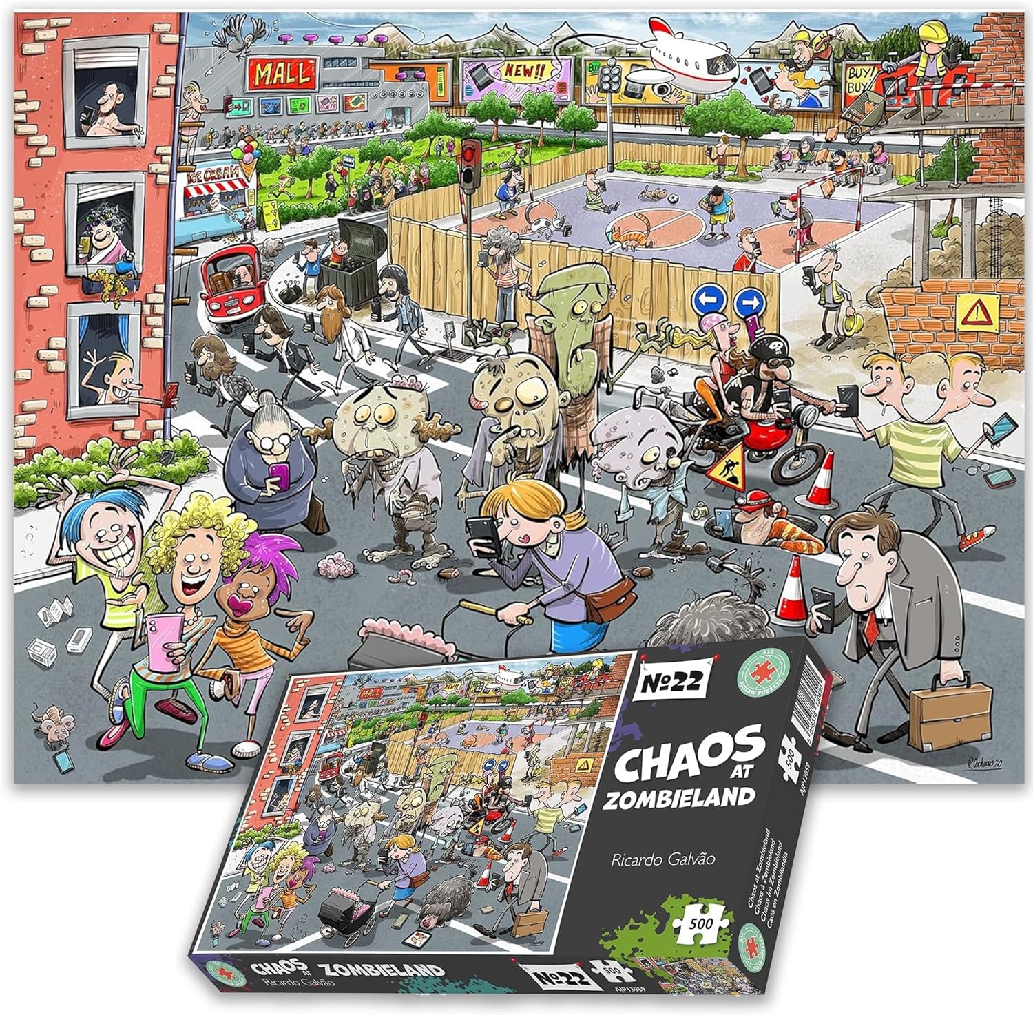 Jigsaw Puzzles for Adults - Zombieland Chaos - 1000 Piece Jigsaw Puzzles for Adults, Teens, Kids | Made in The UK | 100% Recycled Puzzle Board | Funny Cartoon Puzzles | 66cm X 50cm