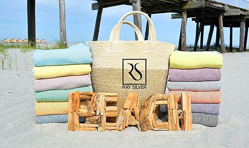 Miniatura 7 de Toallas de playa turcas de gran tamaño, XL, 40 x 71 pulgadas, toalla de playa sin arena, 100% algodón, suave de secado rápido, toallas de viaje y