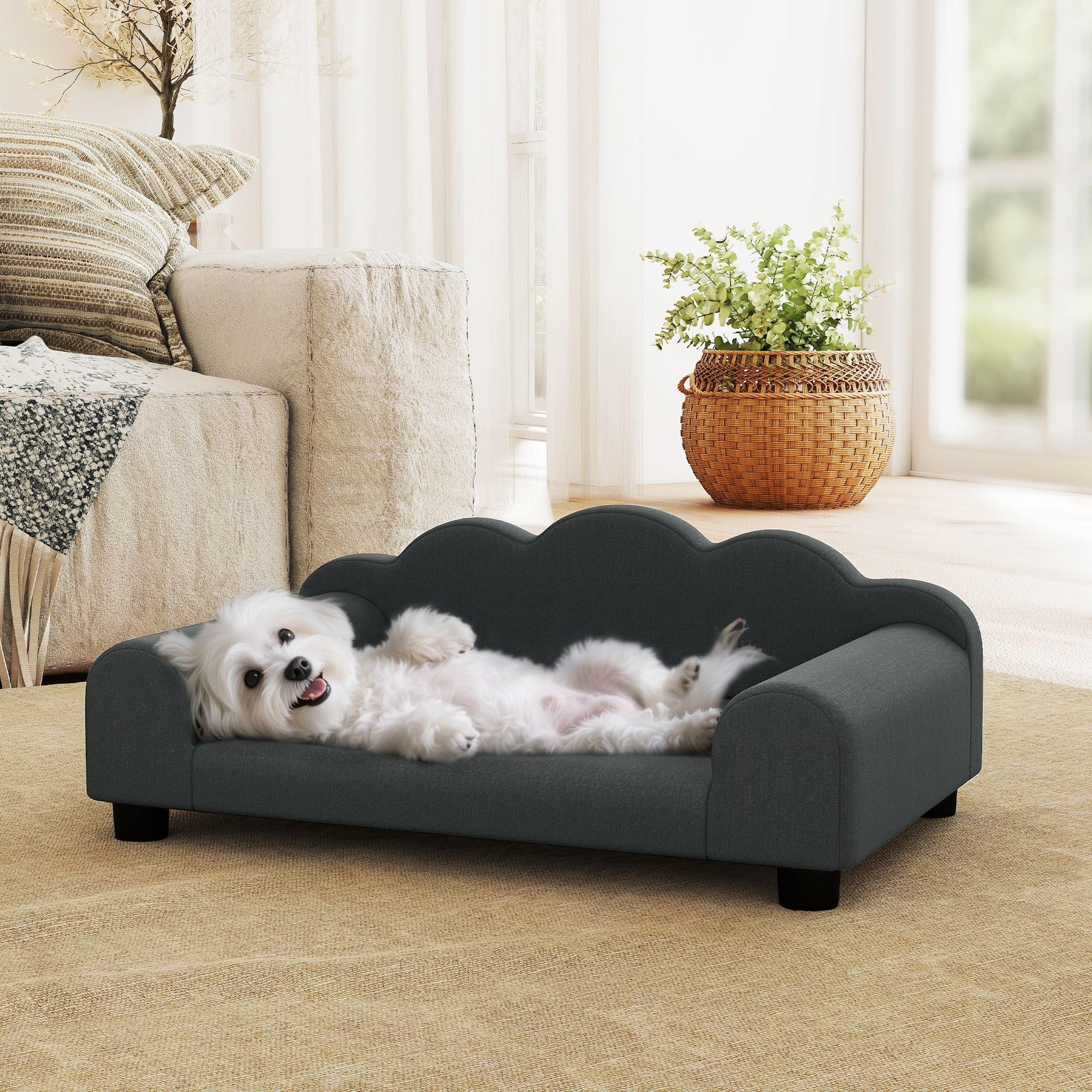 PawHut Canapé pour Chien, canapé pour Animal de Compagnie avec Dossier et accoudoirs, Respirant, pour Petits Chiens d'intérieur, 66 x 42 x 28,5 cm, Gris foncé