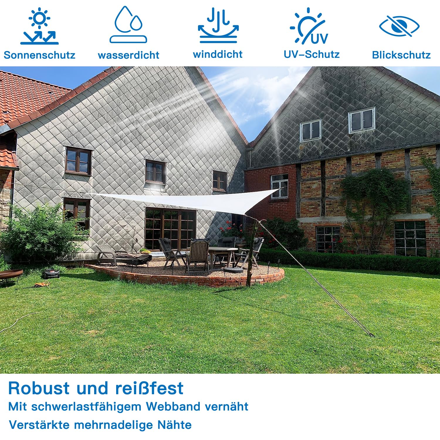 Sonnensegel Wasserdicht Rechteck 2x6M Sonnenschutz PES Polyester 95% UV Schutz Windschutz Wasserabweisend Segel Baldachin für Balkon Terrasse Garten Außenbereich-Khaki