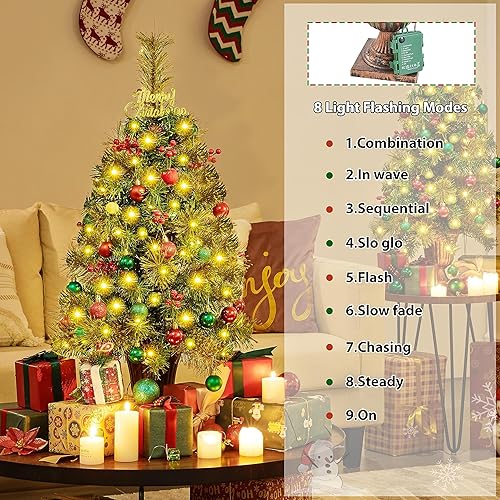 Miniatura 2 de Yaheetech Árbol de Navidad de mesa preiluminado de 3 pies, paquete de 2 pequeños árboles de Navidad con 50 luces LED blancas cálidas y base de urna