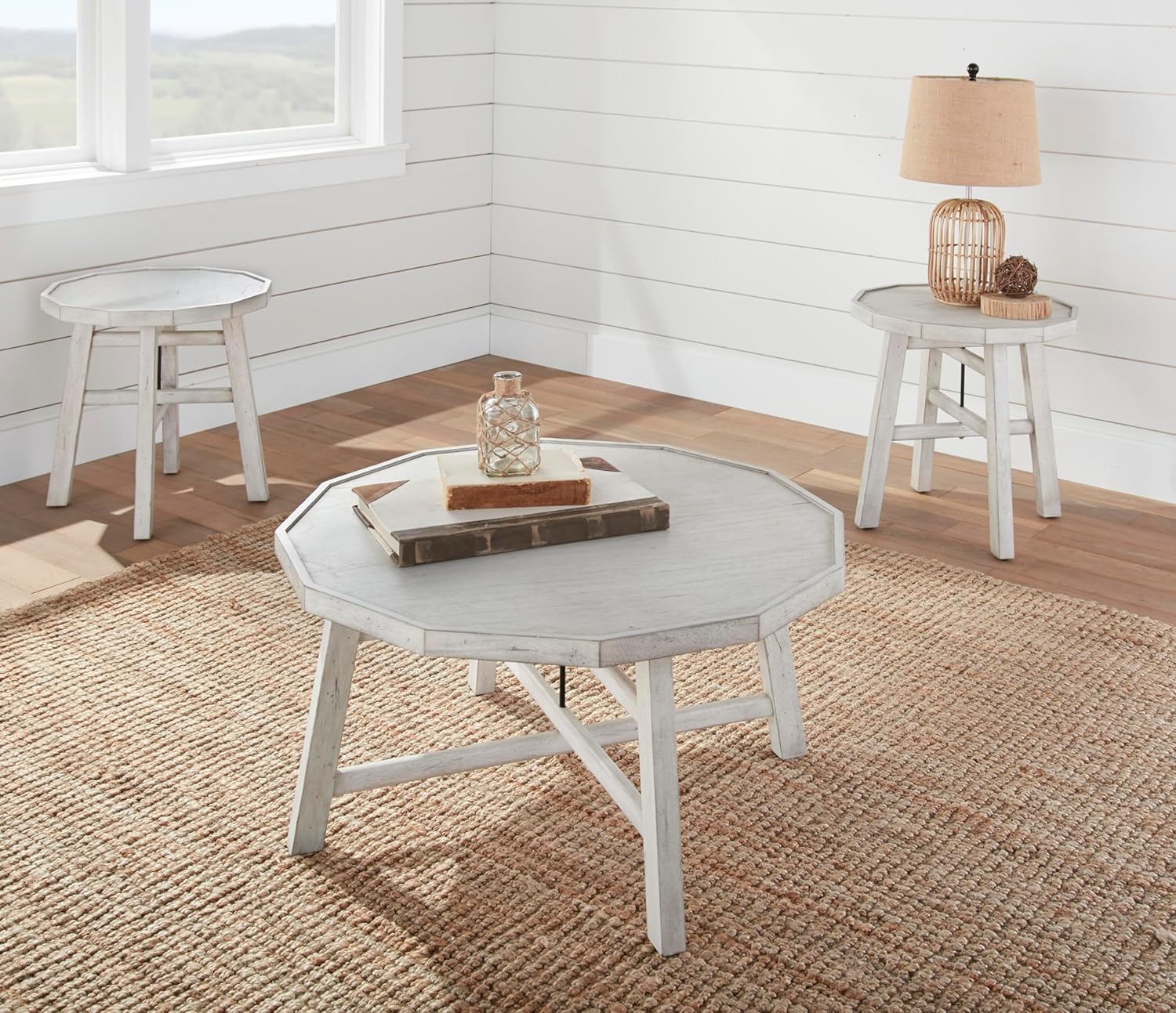 Steve Silver Solid Wood Tray Top, Timber-Beam Base, and Cross-Stretchers in Vanilla Brown Finish Cocktail Table, 36 x 36 x 18, Alabaster