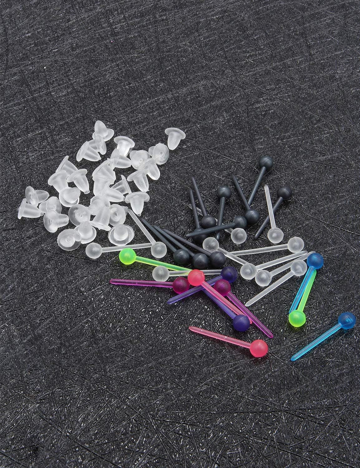 Jenxnjsjo Clear/Black/Multicolor Plastic Ball/Flat Stud Earrings Hole Saver Piercing Retainers Medical Grade for Women Men Sensitive Ears Sports Surgery Work - Image 5