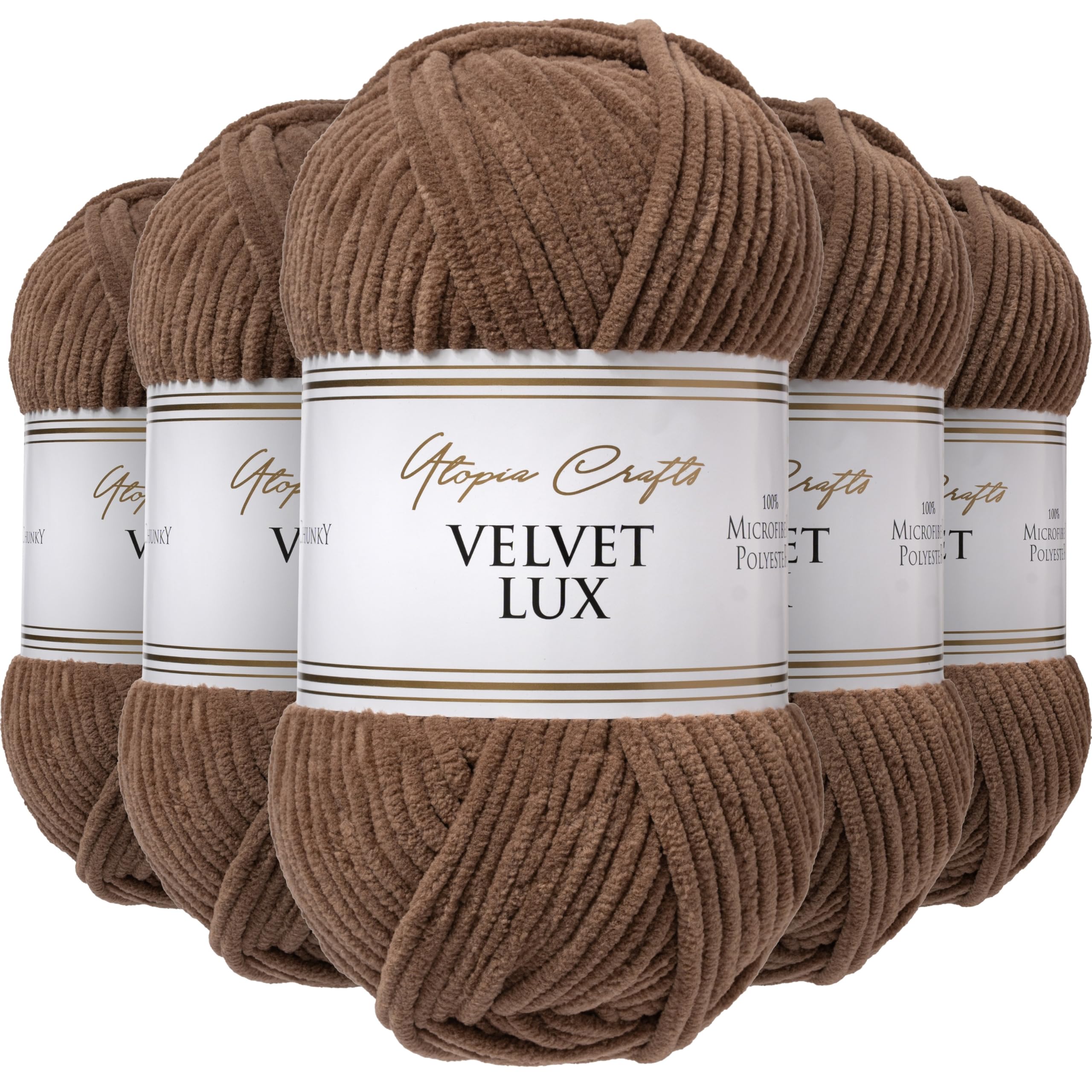 Chenille grueso de tacto terciopelo Utopia Crafts marrón para tejer mantas de lujo
