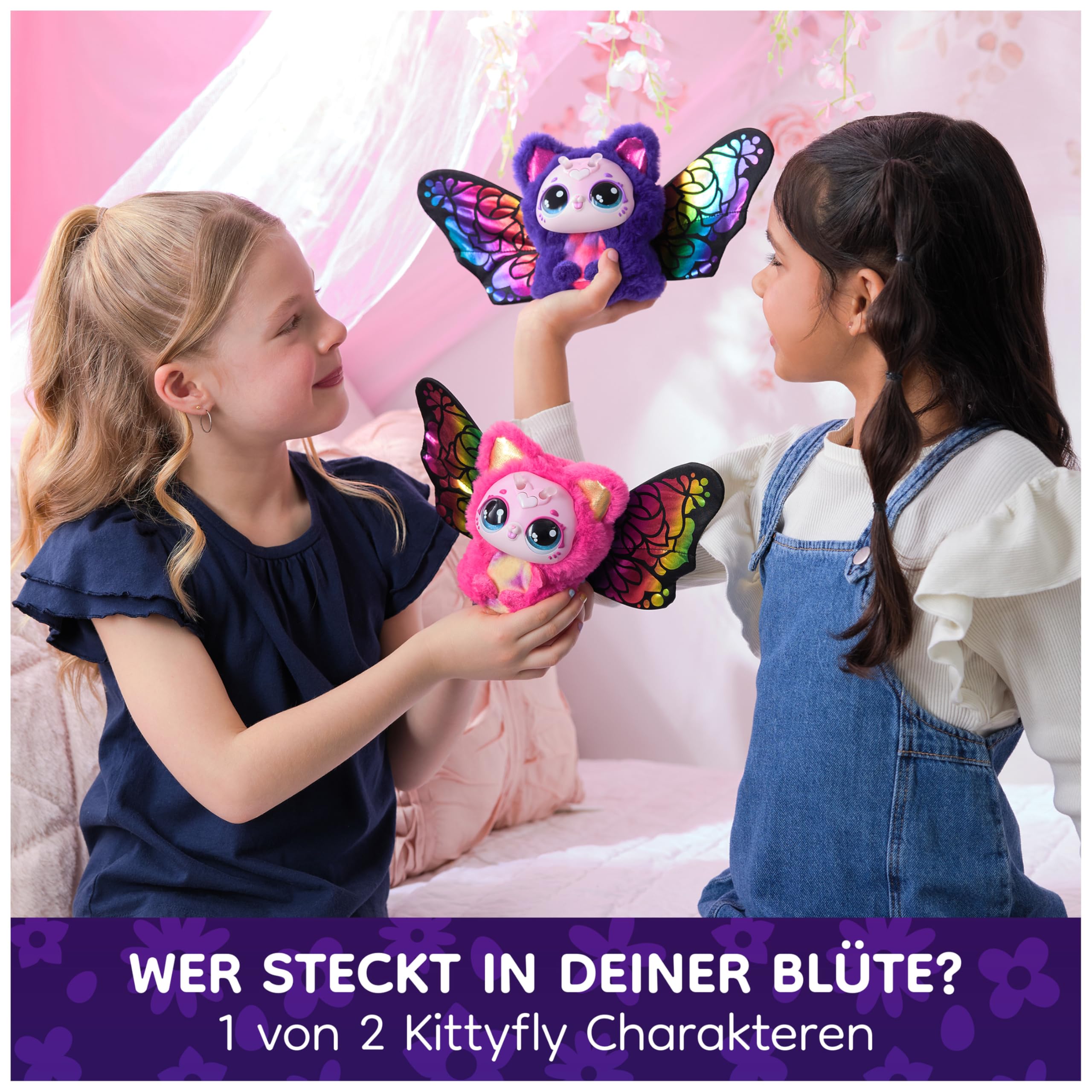 Hatchimals Bloomables Kittyfly, Interaktives Spielzeug mit Überraschung, doppelter Verwandlung und über 100 Geräuschen und Reaktionen, für Kinder ab 4 Jahren