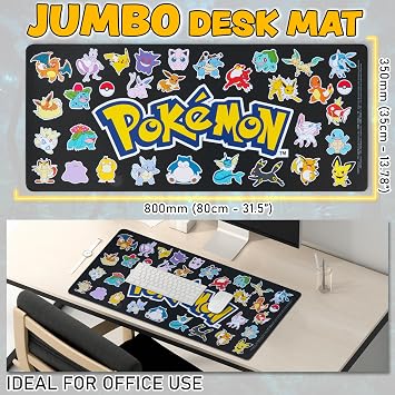 Pokemon Gaming Mouse Pad Pikachu Non Slip Large Desk Mat for PC Laptop Keyboard Mat 31x14 Inch Office Desk Accessories Anime Gifts (Black)