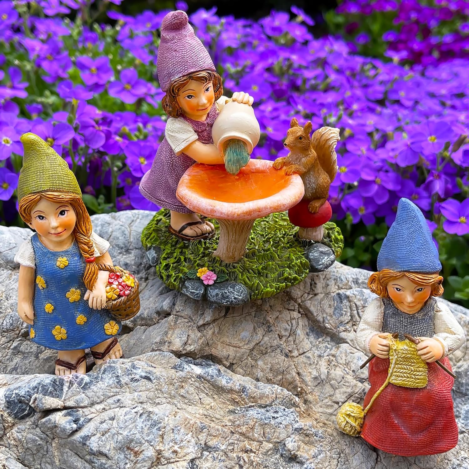 Mood Lab Miniature Garden Gnomes - Lady Gnomes Kit of 3 pcs - Figurines & Accessories Set - Outdoor or House Decor - Image 6