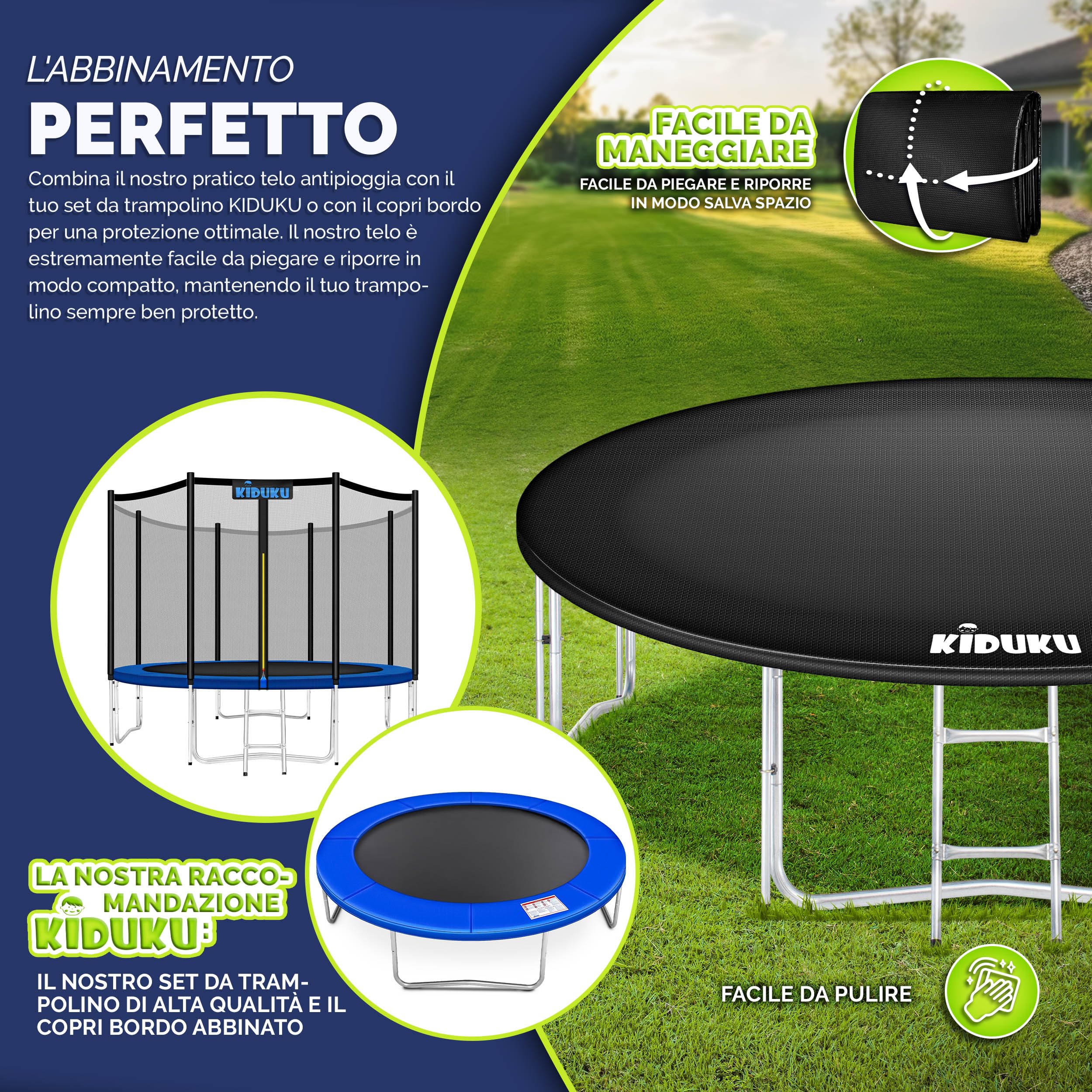 KIDUKU Telo Protettivo Copertura per Trampolino Elastico 244-427 cm | Tappeto di Protezione dalle Intemperie per Tappeti Elastici | Telone Antipioggia, Resistente ai Raggi UV