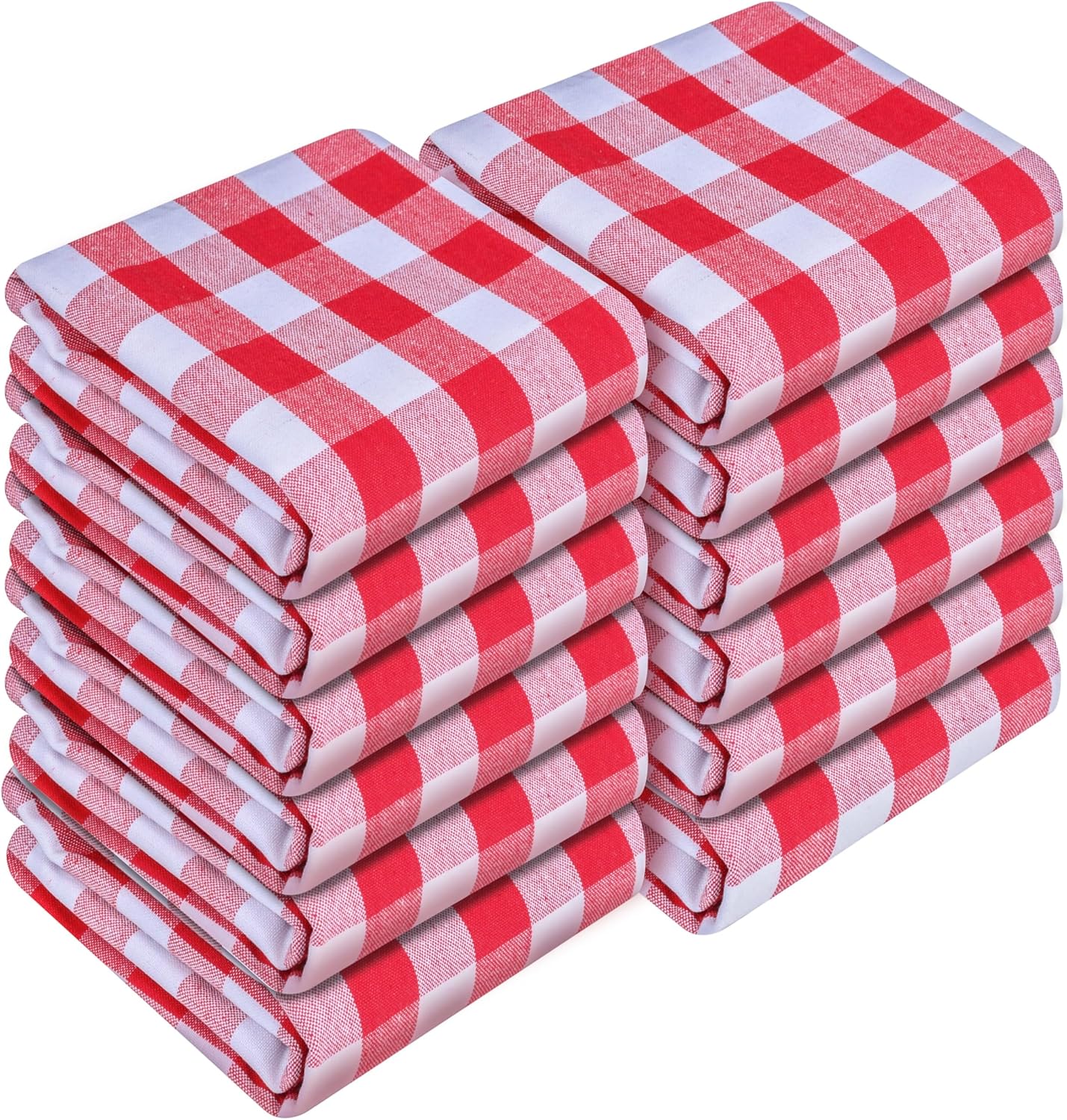 Gingham Check Kitchen Towels 12 Pack, 18"x26", 100% Cotton, Super Absorbent & Quick Dry, Durable Dish Towel for Drying Dishes, Machine Washable, Everyday Use - Red, White