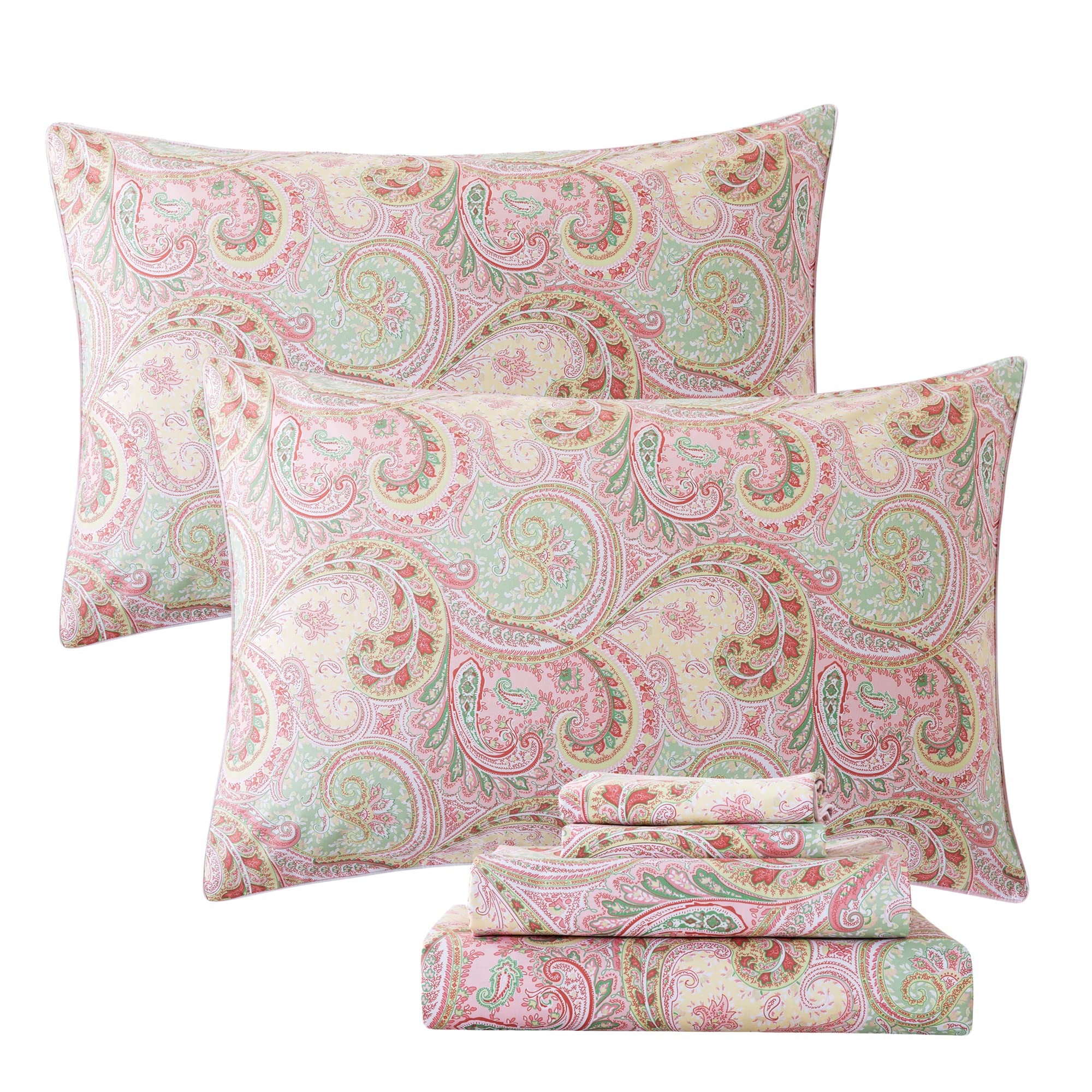 FADFAY 4 Piece Pink Paisley Bed Sheet Set Luxury Bedding Sets Designer Bedding Collections 800 Thread Count 100% Egyptian Cotton Deep Pocket Twin