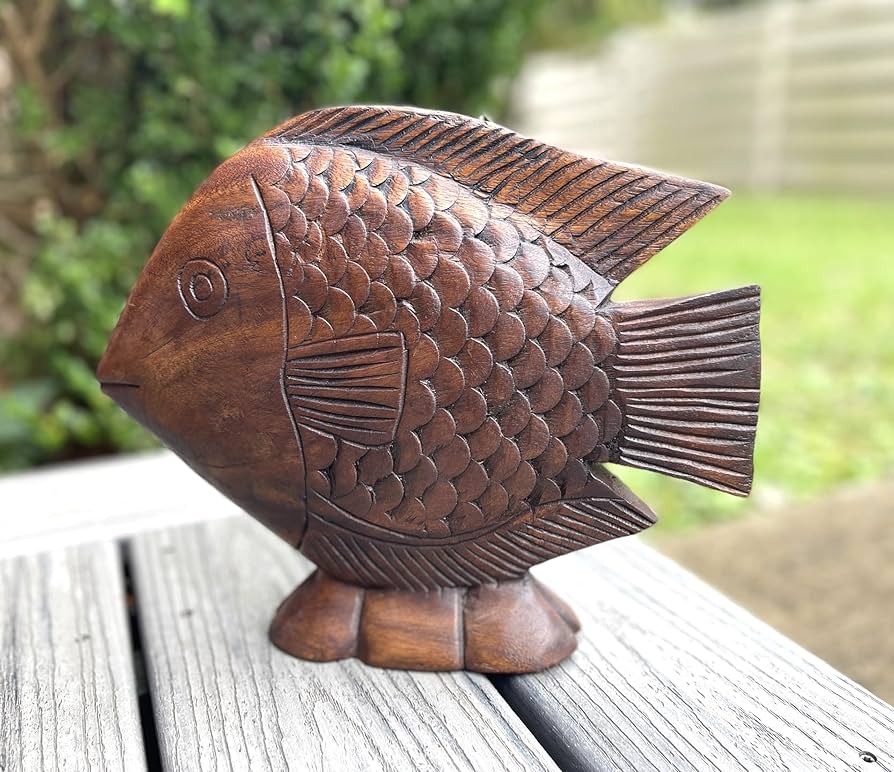 木製 魚の彫刻 約30cm 木製 魚型彫刻 約30cm