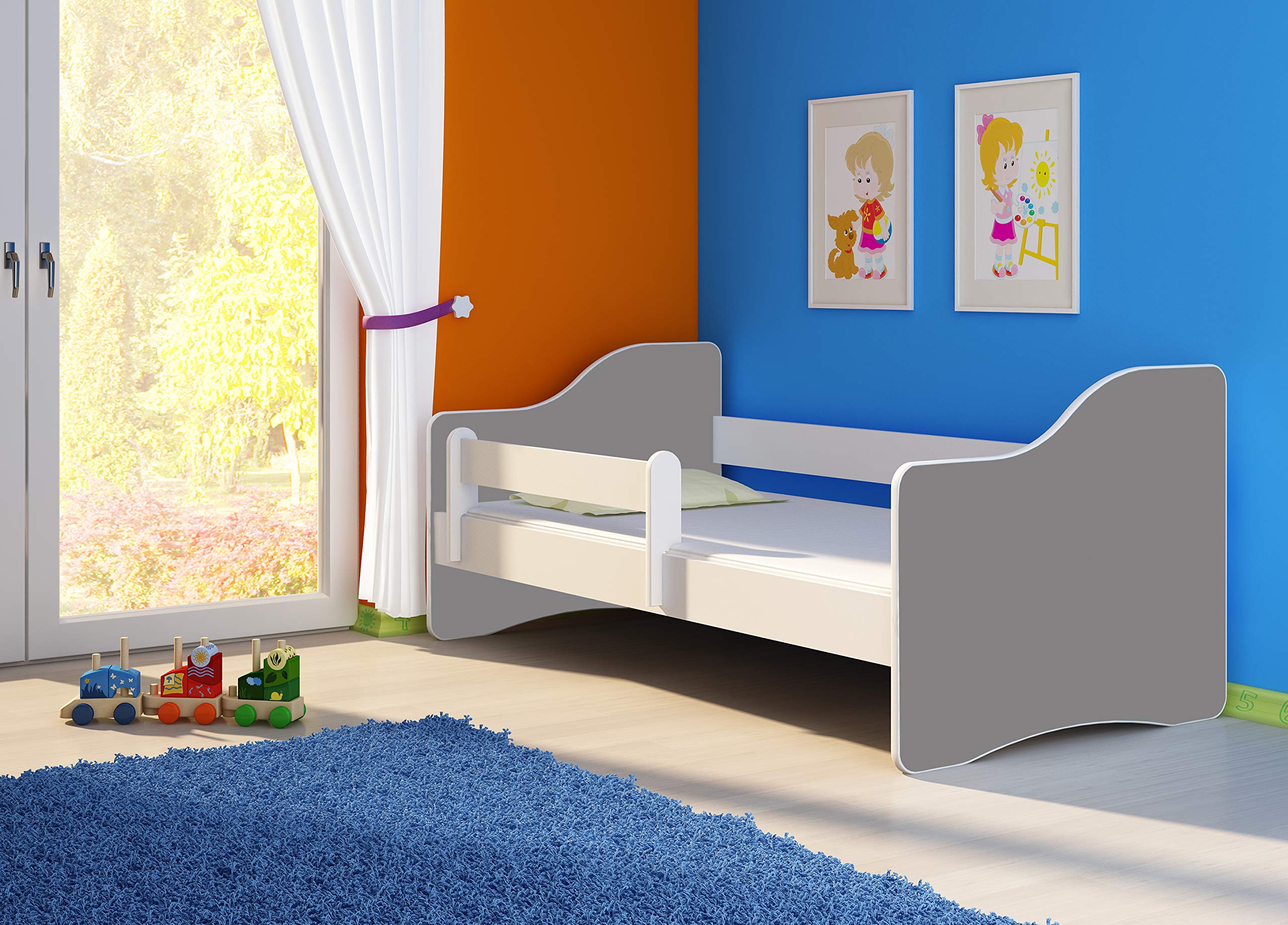 Letto per bambino Cameretta per bambino con materasso Lettino bambini HAPPY (Grigio, 160x80 cm)