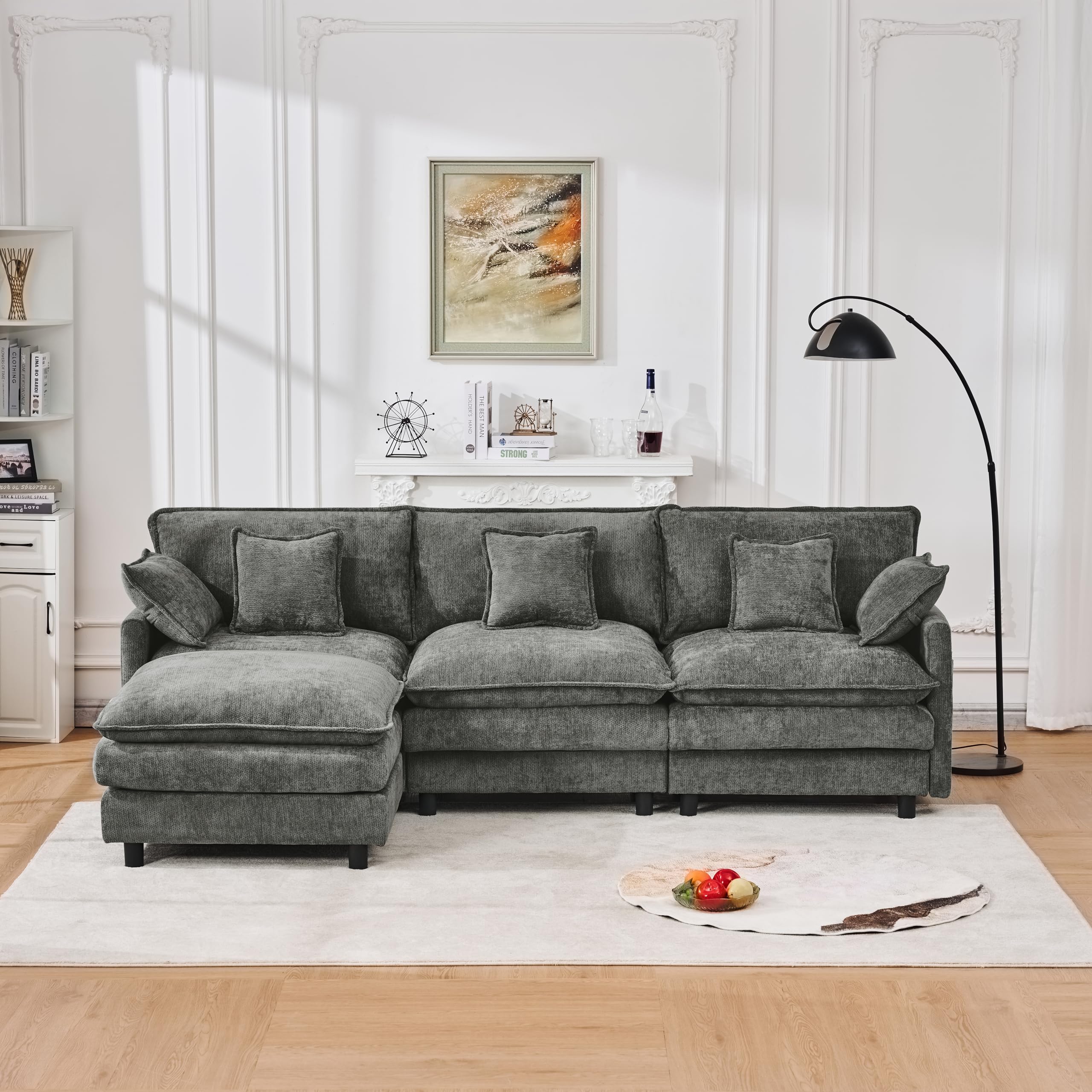 KEIKI 101.9" Modular Sectional Sofa with Movable Ottoman, 3 Seat Modern Sofa Set, L-Shape Sectional Couches for Living Room, Apartment, Gray (Cushions only) 
