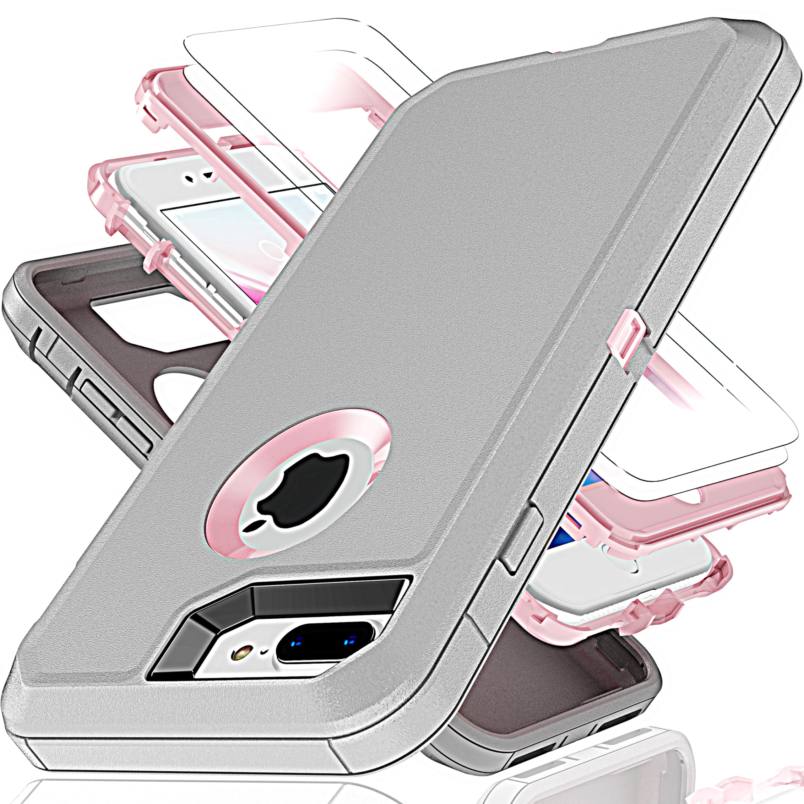 KaiMai for 7 Plus Case, 8 Plus Case with Explosion-Proof Film[2 Pack],3 in 1 Shockproof TPU Hard PC Bumper Drop-Proof Shell for 7 Plus, 8 Plus,Lihgt