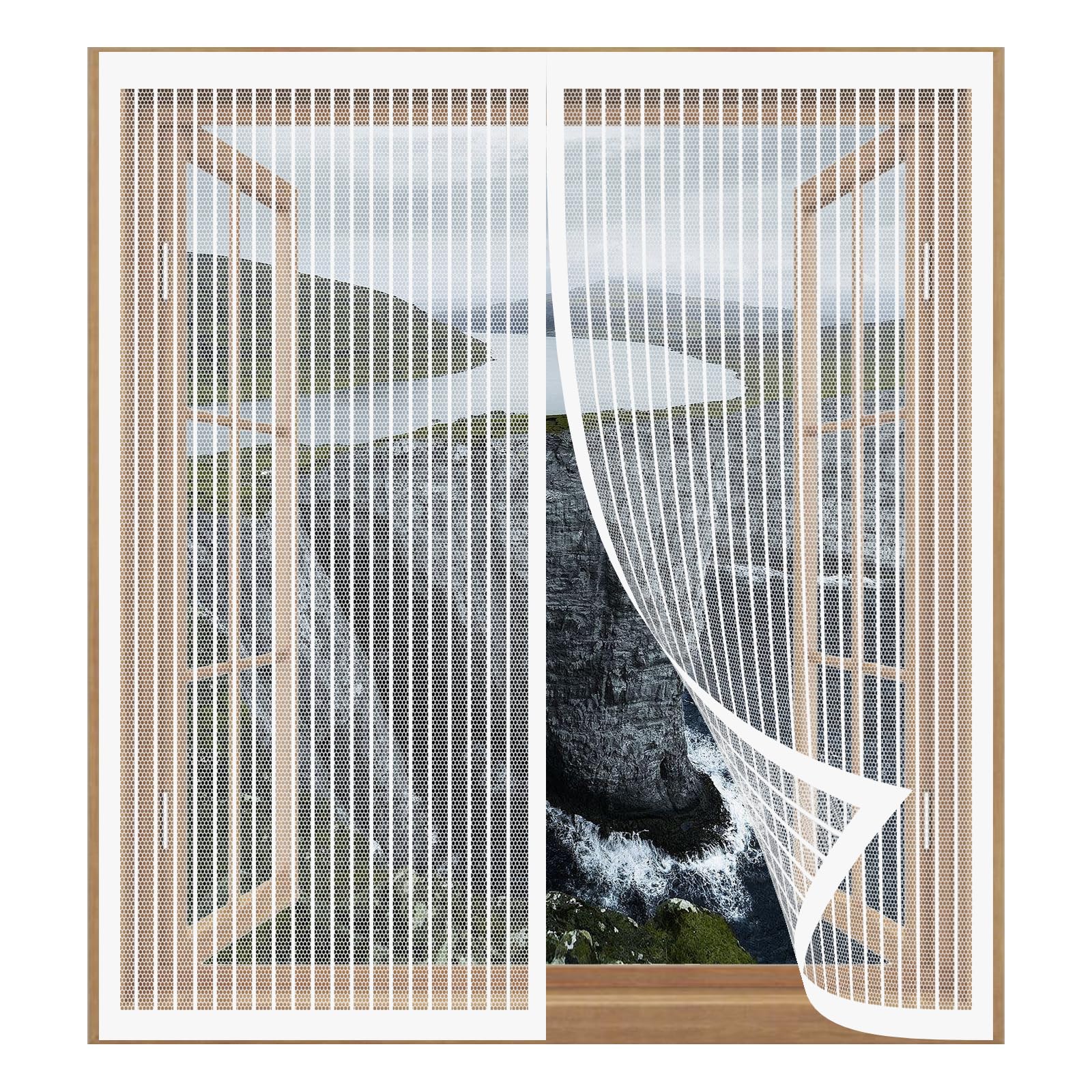 Magnetic Door Screen 113 x 129 cm Easy Installation No Drilling Or Screwing Self Sealing Cat Screen Door for Windows Nets to Keep Bugs Out, White