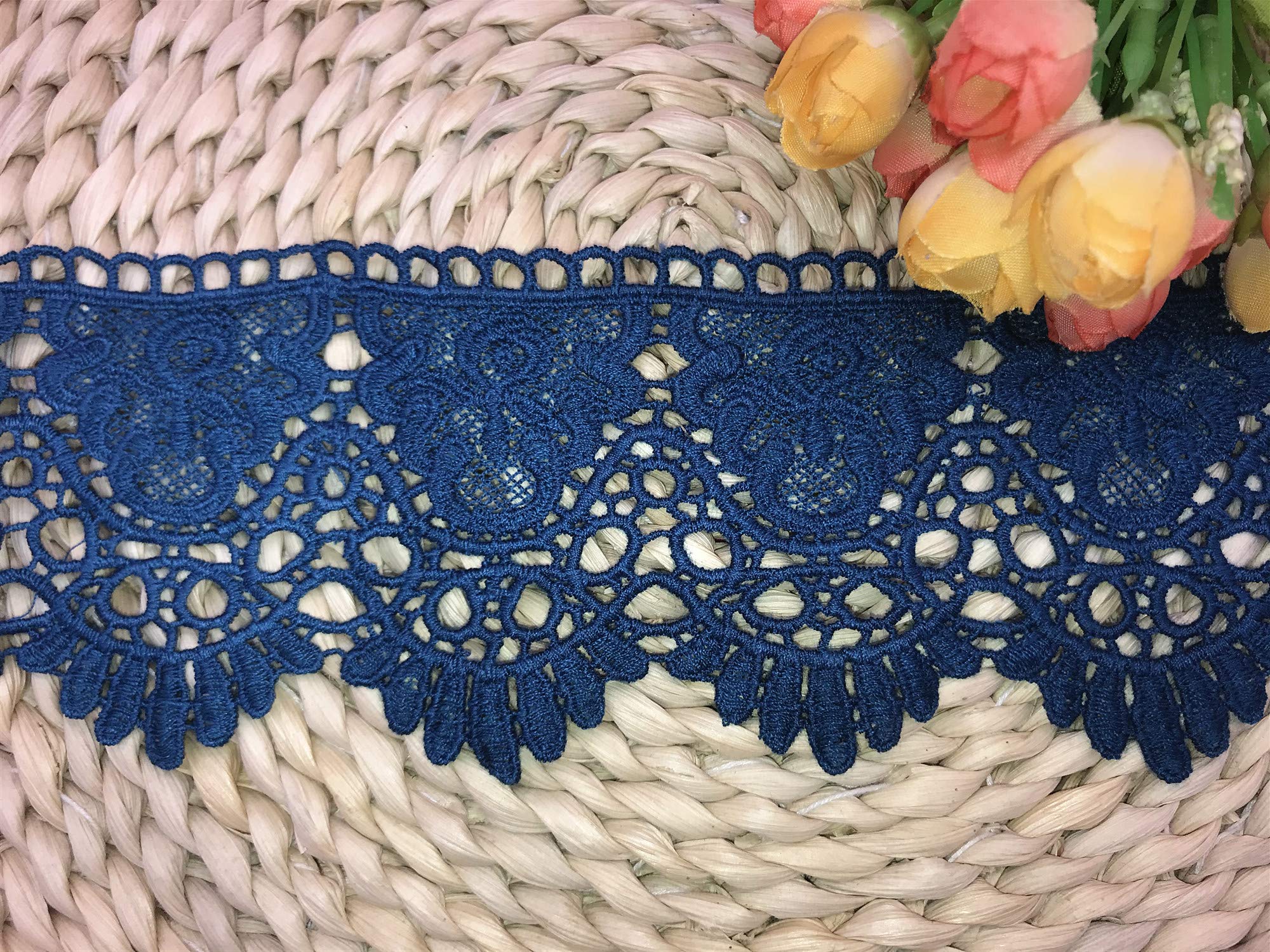 8CM Width Europe Crown Pattern Inelastic Embroidery Lace Trim,Curtain Tablecloth Slipcover Bridal DIY Clothing/Accessories.(4 Yards in one Package) (Haze Blue)