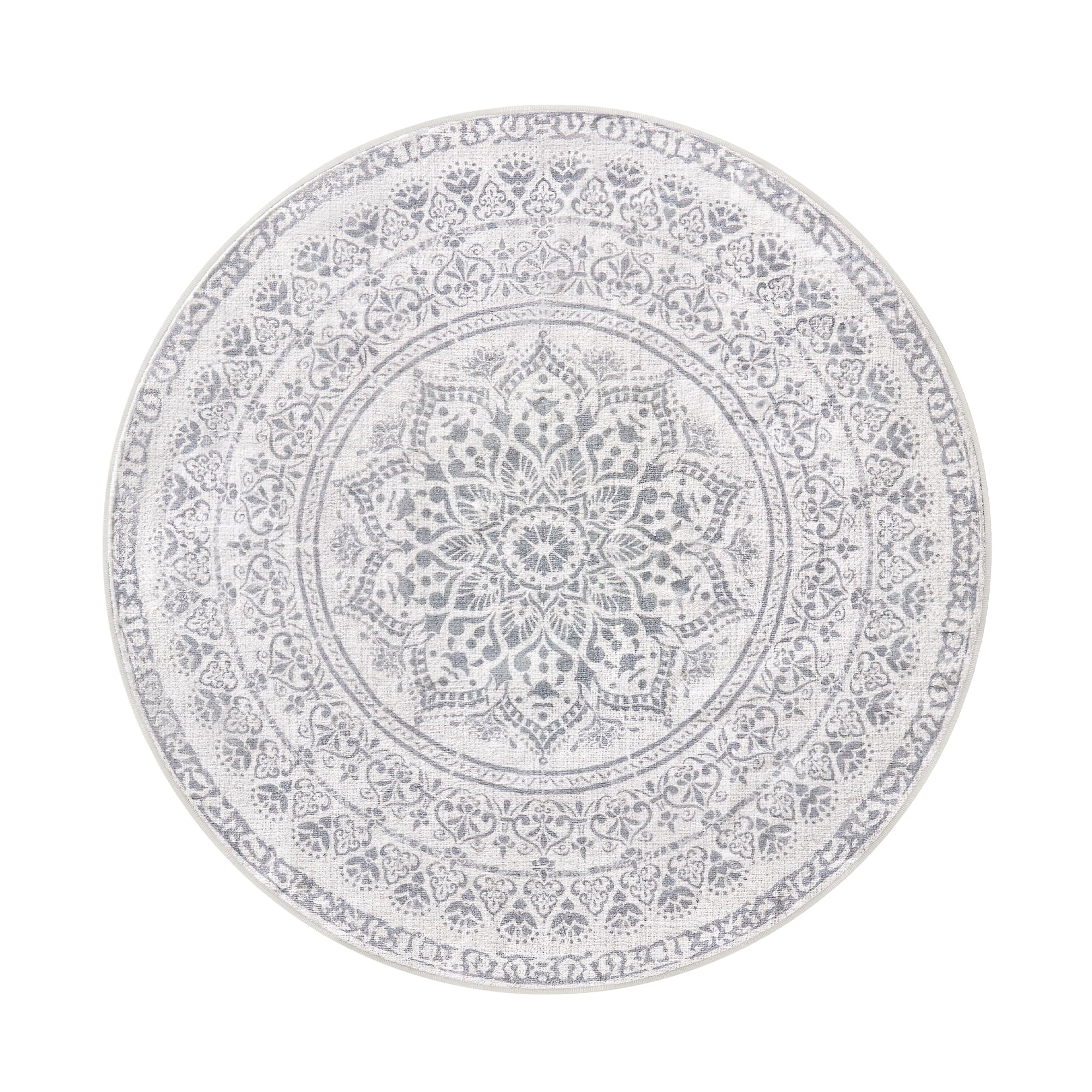 SONGMICS HOME Alfombra, Diámetro de 120 cm, Alfombra Redonda Antideslizante, Decoración del Hogar, para Salón, Dormitorio, Lavable a Máquina, Estilo Boho, Gris Paloma TAR051G01