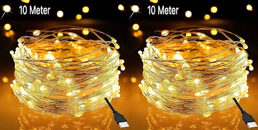 Groeien Pack of 2 Copper 10 Meter Fairy String Lights with USB Powered Led Light for DIY, Decor, Diwali, Christmas
