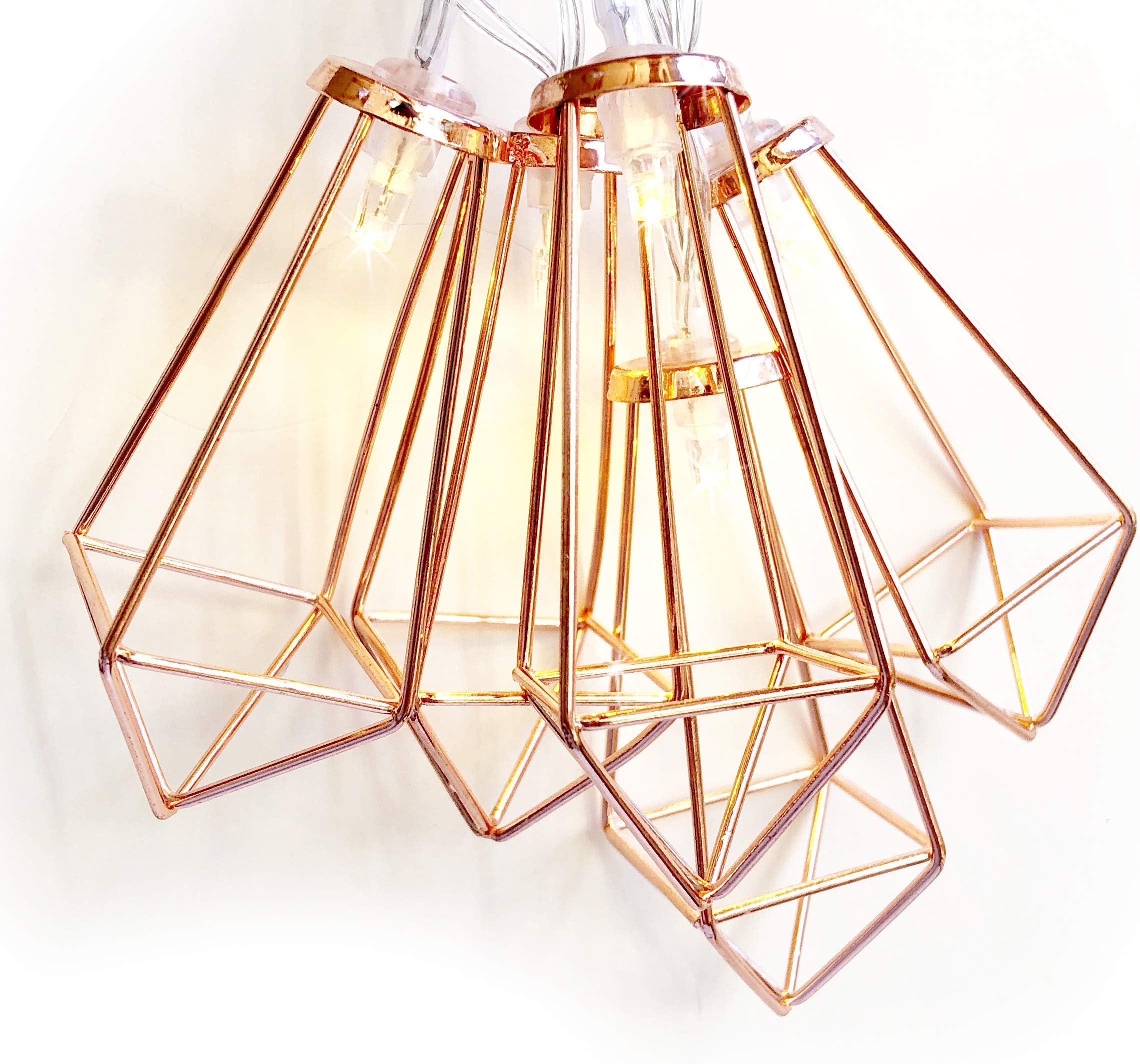 onemodshop | Modern Geometric String Lights, Rose Gold Metal 5FT Battery Powered | for Your Home Décor, Party, Wedding or Baby Shower | Soft White 10 LED