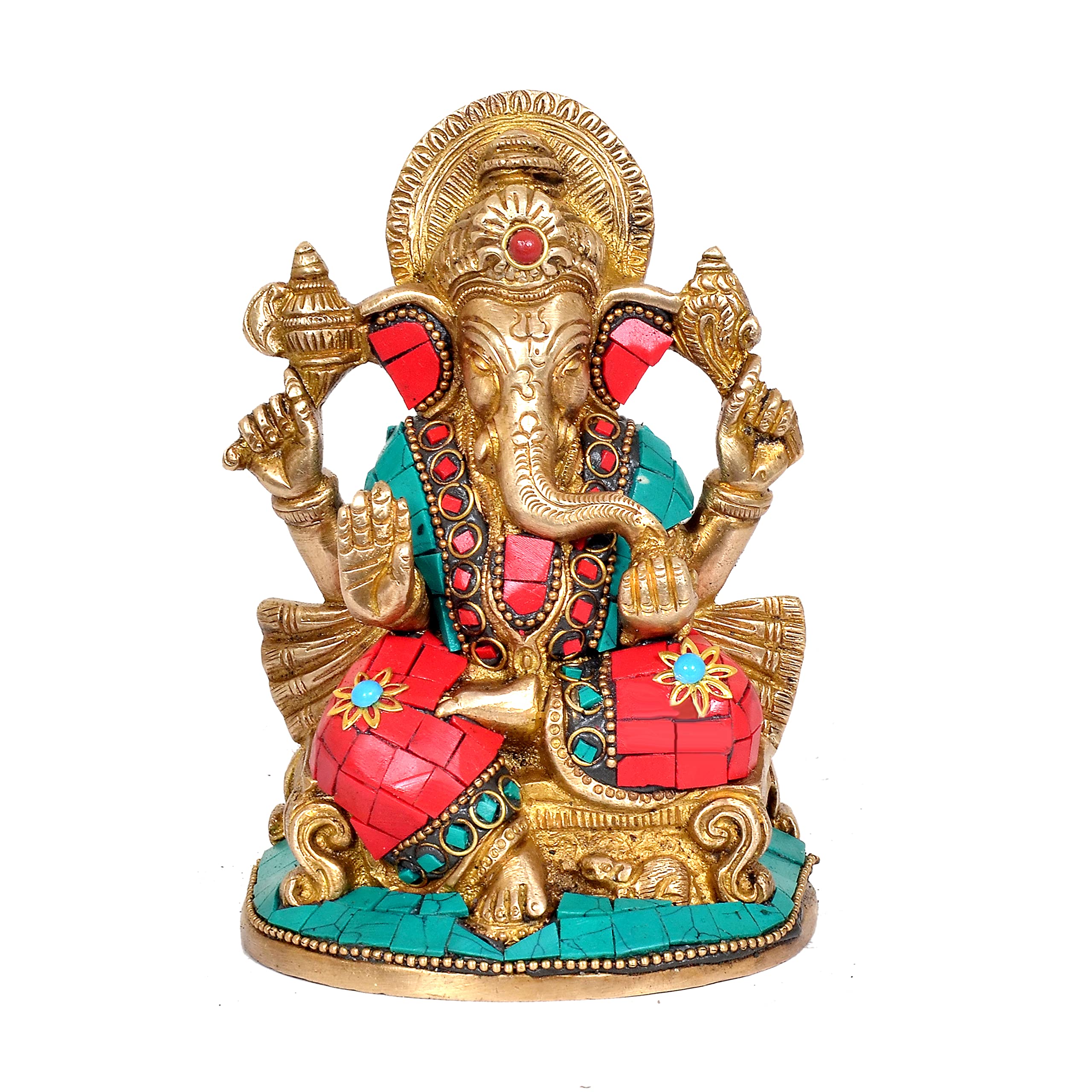 Dattatreya Idolo Ganesh per la decorazione della casa | Ganesh Idolo da regalo | Idolo di Dio per cruscotto auto | Ganpati Murti | in ottone (altezza 12,7 cm)