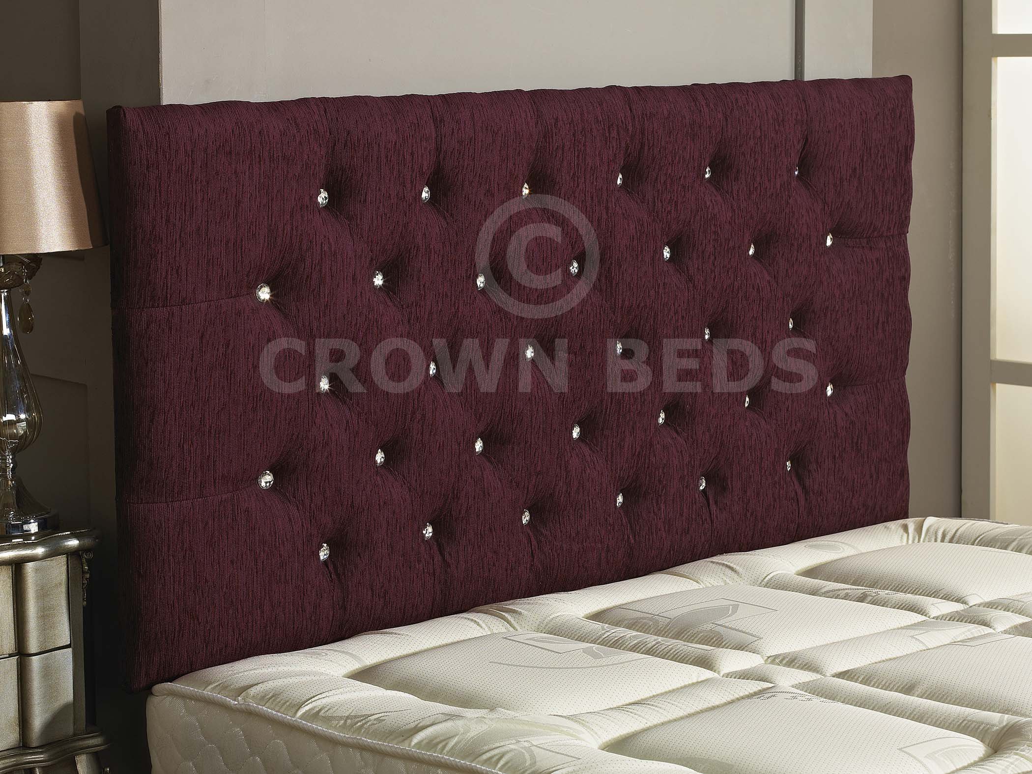 CROWNBEDSUK CHESTERFIELD DIAMANTE BUTTON HEADBOARD IN 2ft5,3ft,4ft,4ft6,5ft,6ft !!!!NEW!!!! (AUBERGINE, 2FT6 (SMALL SINGLE) DIAMANTE)