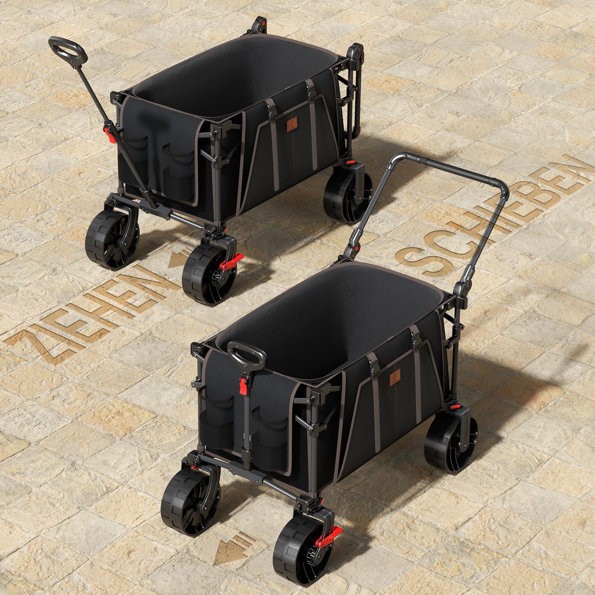 EVER ADVANCED XXL Bollerwagen faltbar 225L bis 150kg mit Bremse Dach Handwagen schieben&ziehen klappbar Strandwagen 20 * 8cm breite Räder Faltwagen für Camping Strand Einkauf Tier Schwarz Groß